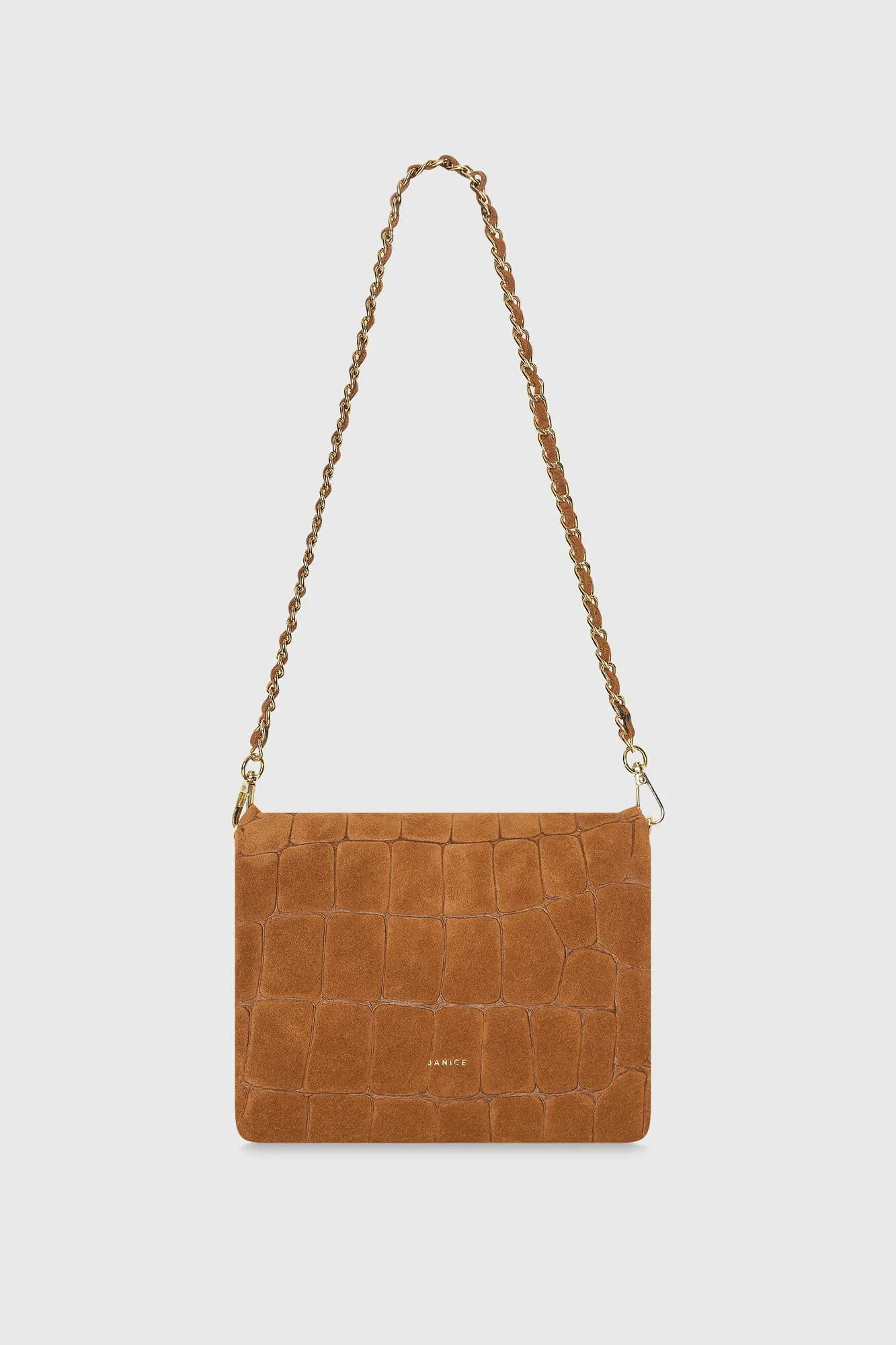 Leder-Wildleder-Umhängetasche in Camel mit Krokoprägung – Skylar