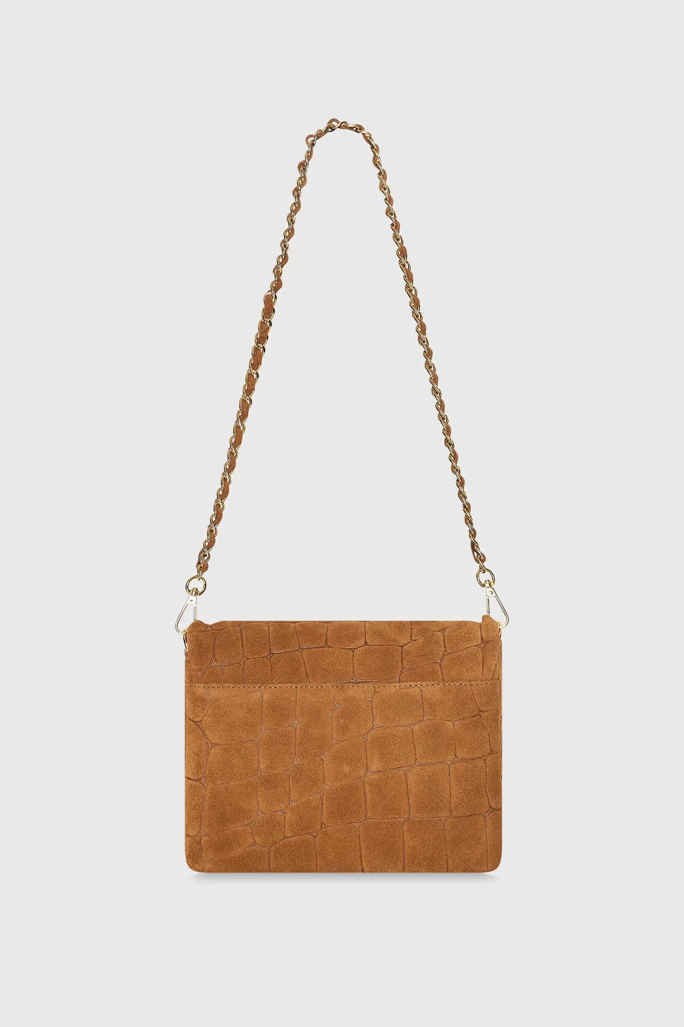 Leather Suede Shoulder Bag, Camel Croco Skylar