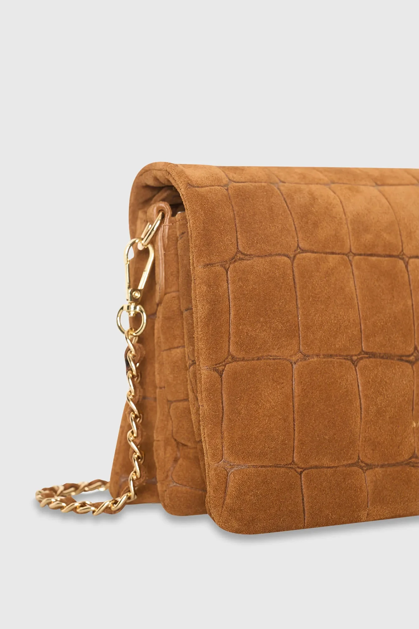 Leather Suede Shoulder Bag, Camel Croco Skylar