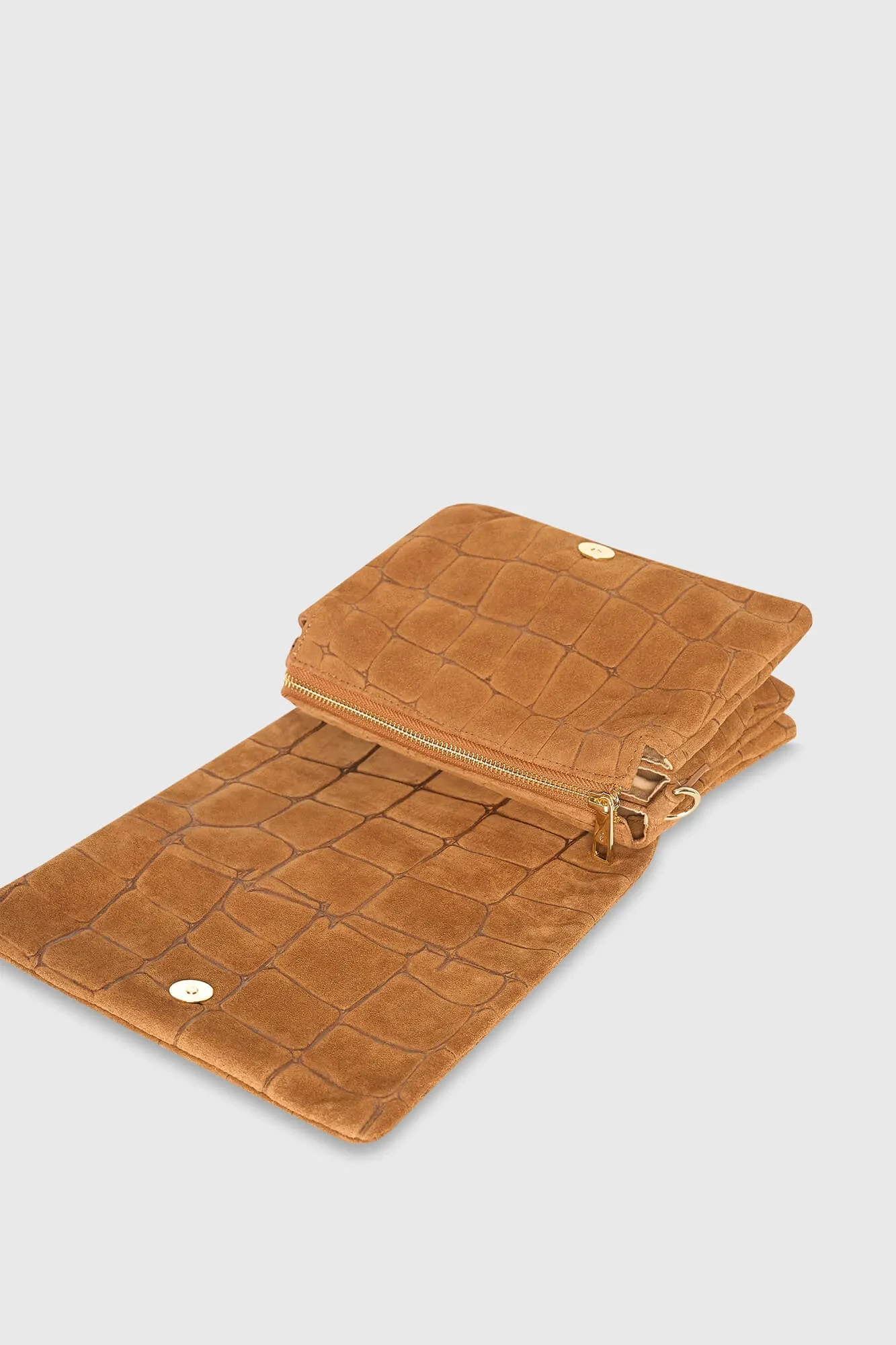 Leather Suede Shoulder Bag, Camel Croco Skylar