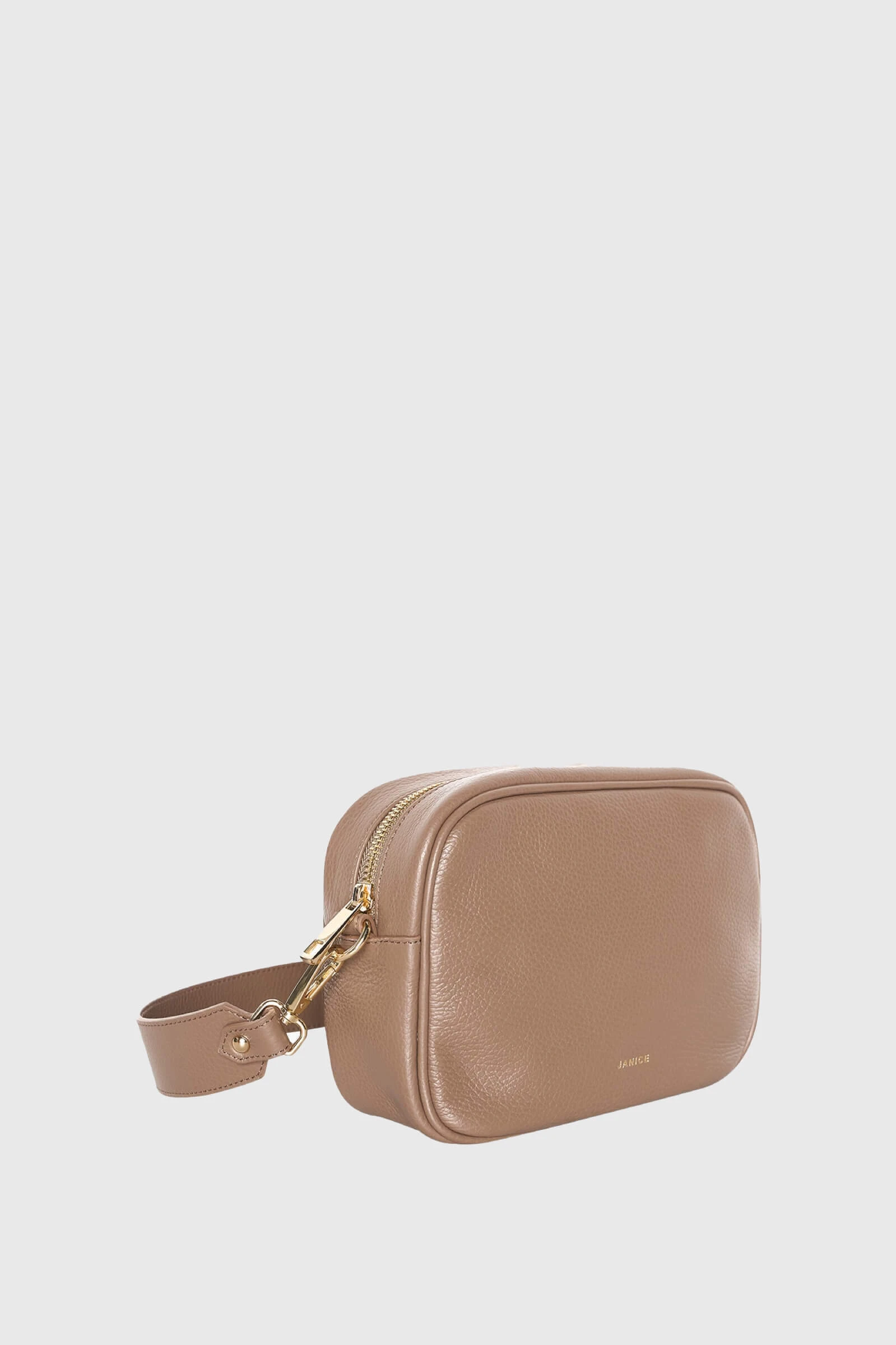 Leder-Umhängetasche für Damen „Bruce“ in Taupe