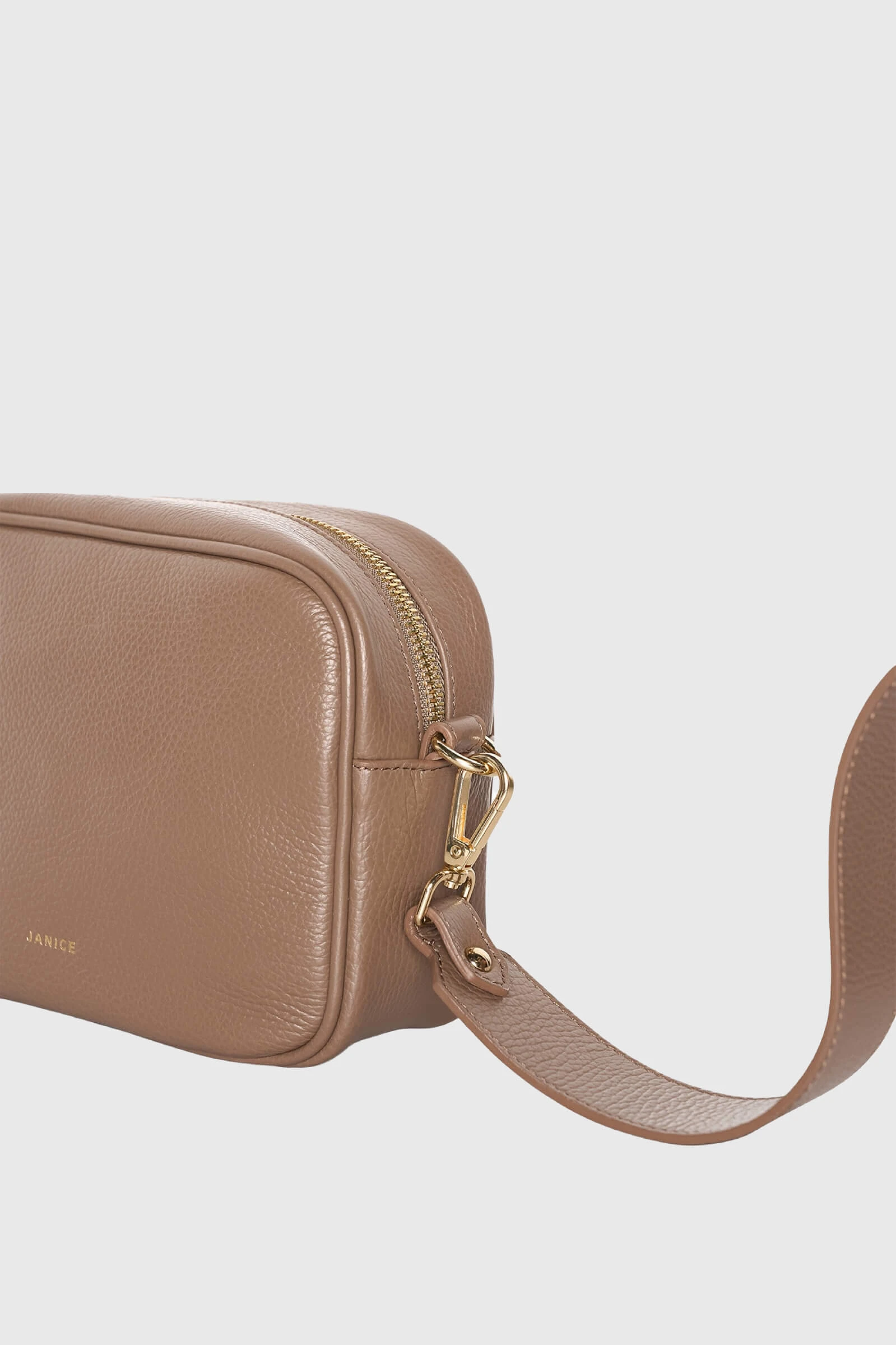 Leder-Umhängetasche für Damen „Bruce“ in Taupe