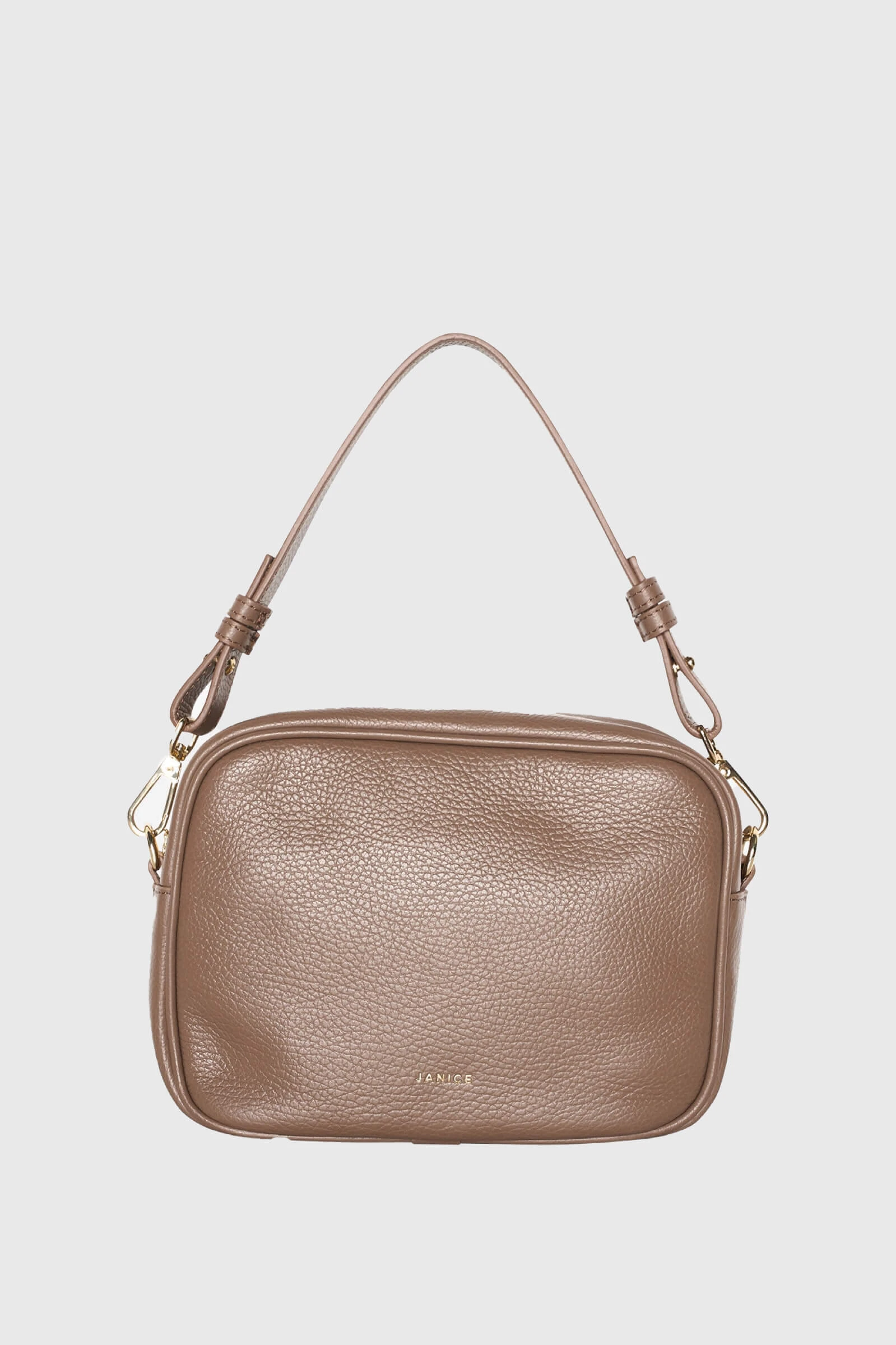 Leder-Umhängetasche für Damen „Bruce“ in Taupe