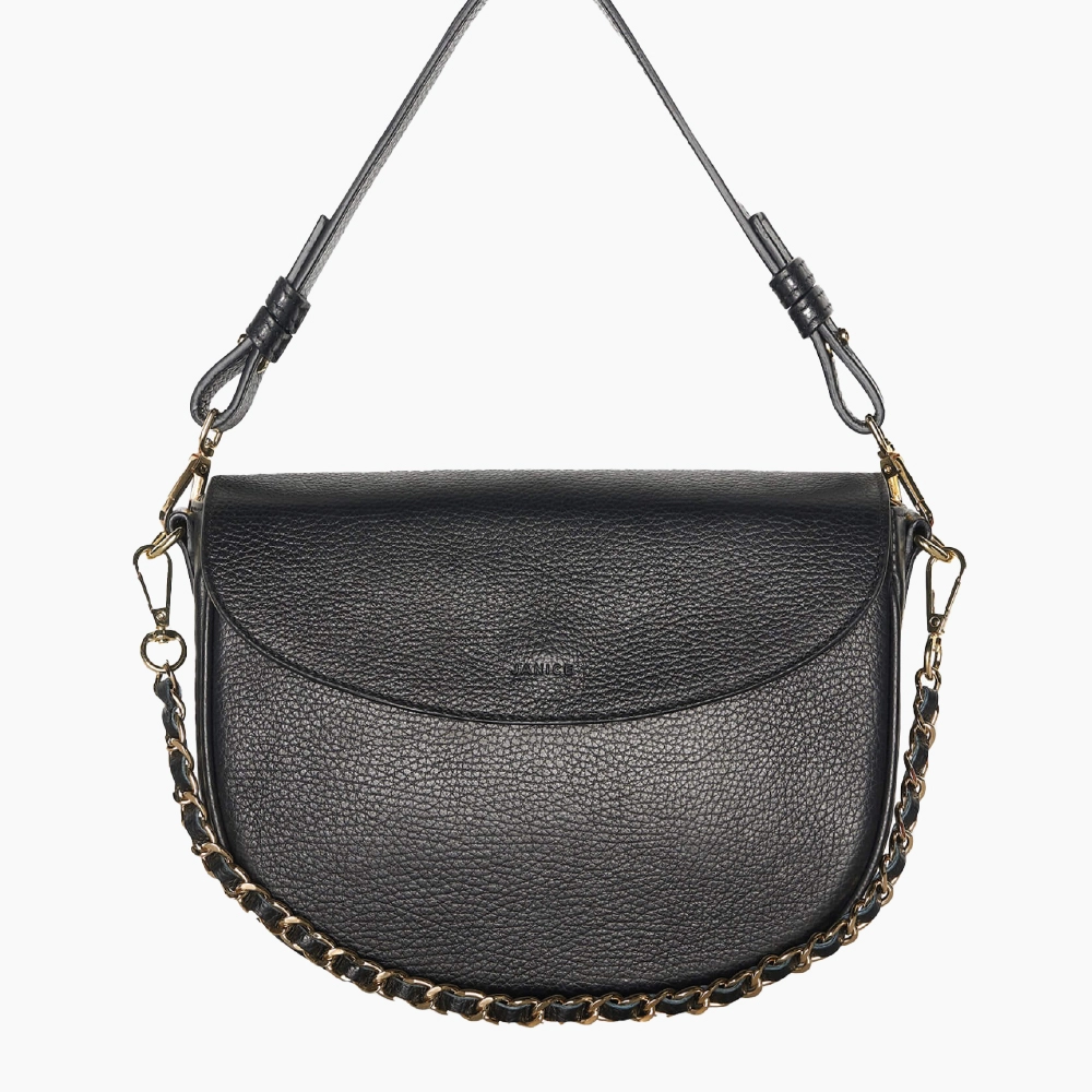 Zwarte Leren Crossbody Tas Dames Tayler Zwart Goud