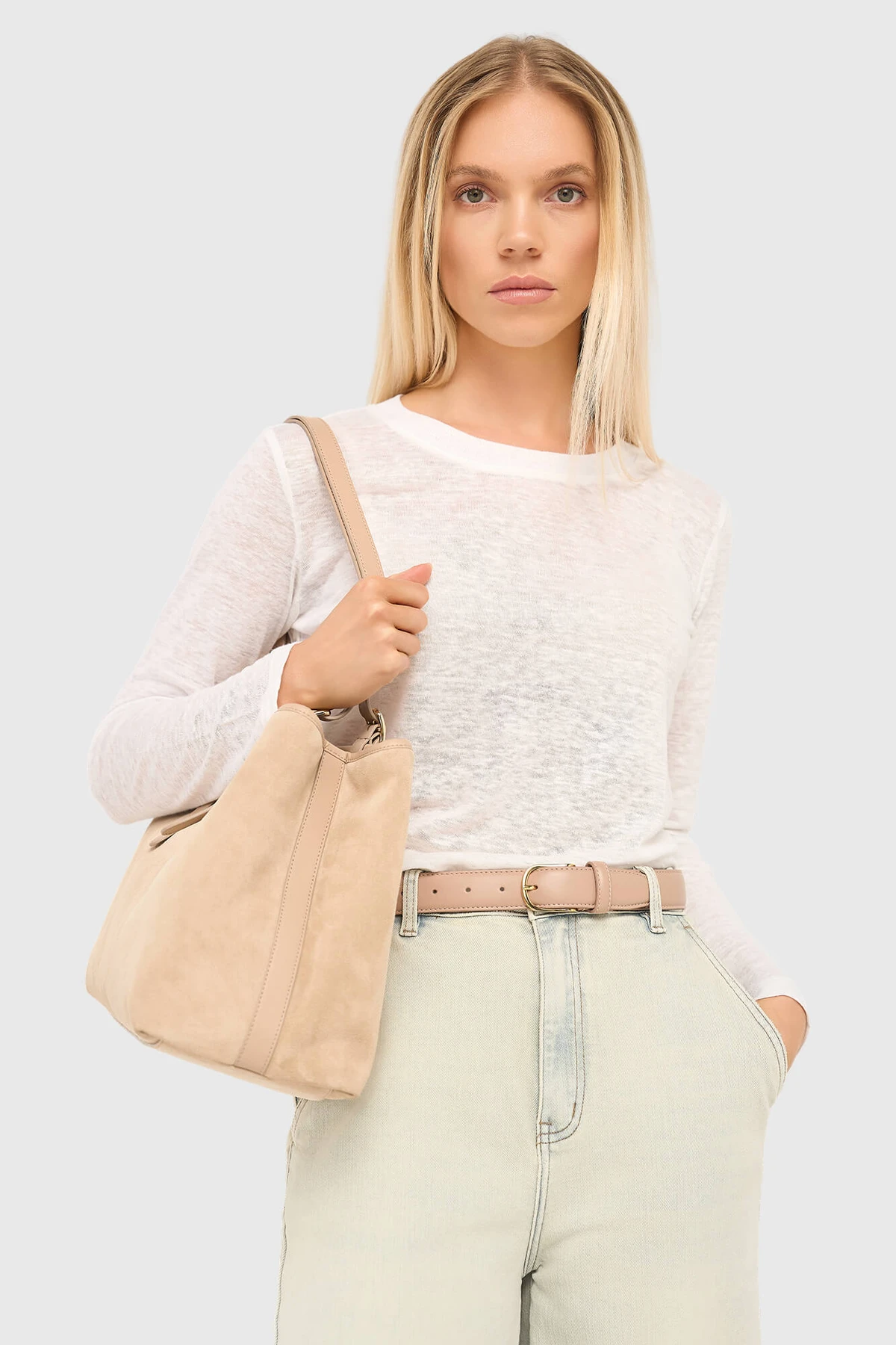 Weißes Leinen-T-Shirt für Damen mit langen Ärmeln Ryan