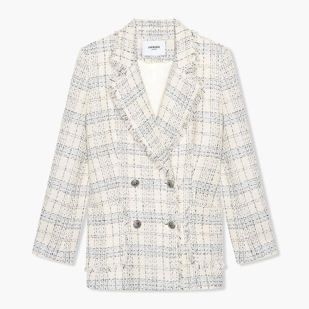 Double Breasted Geruite Blazer Offwhite Metallic