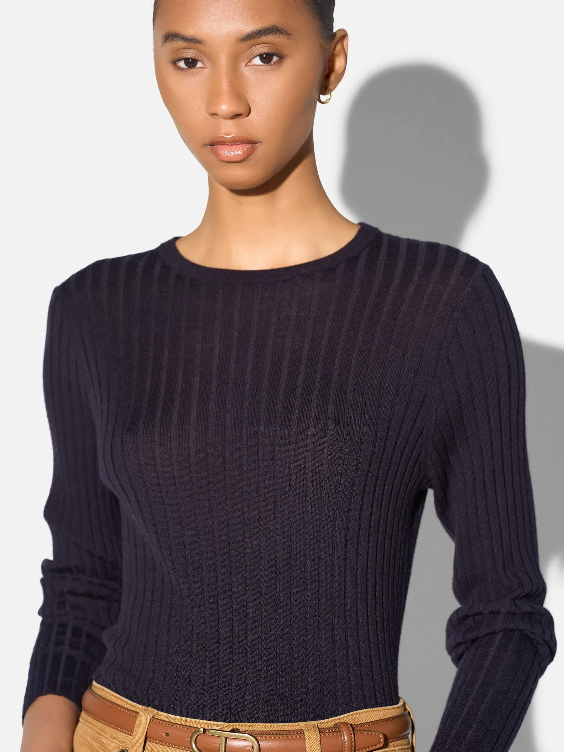 Merino Wollen Rib Truitje Lange Mouw Lyle Blauw
