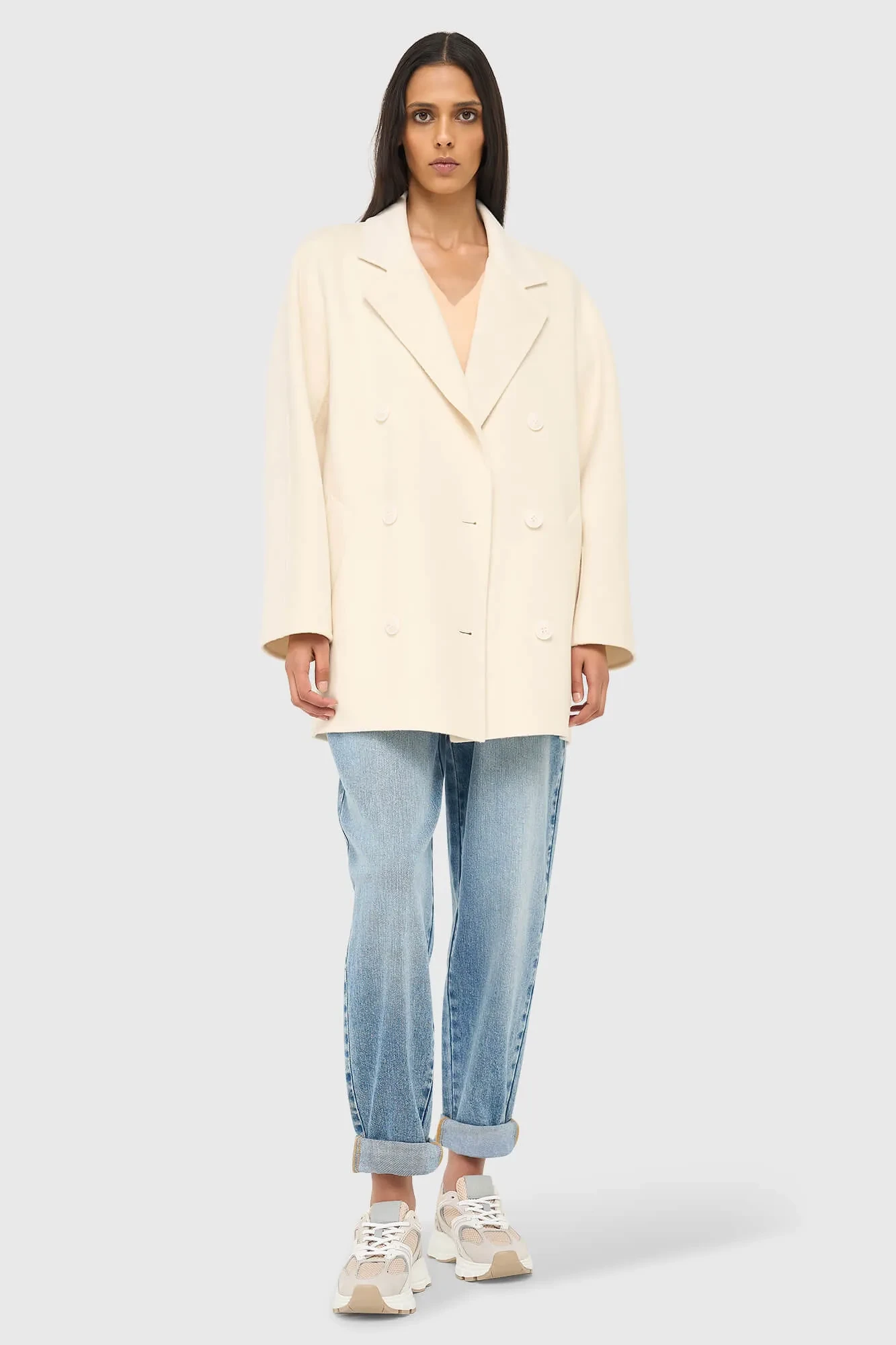 Women's Double-Faced Cashmere Caban Coat, Kennedy, Off-White