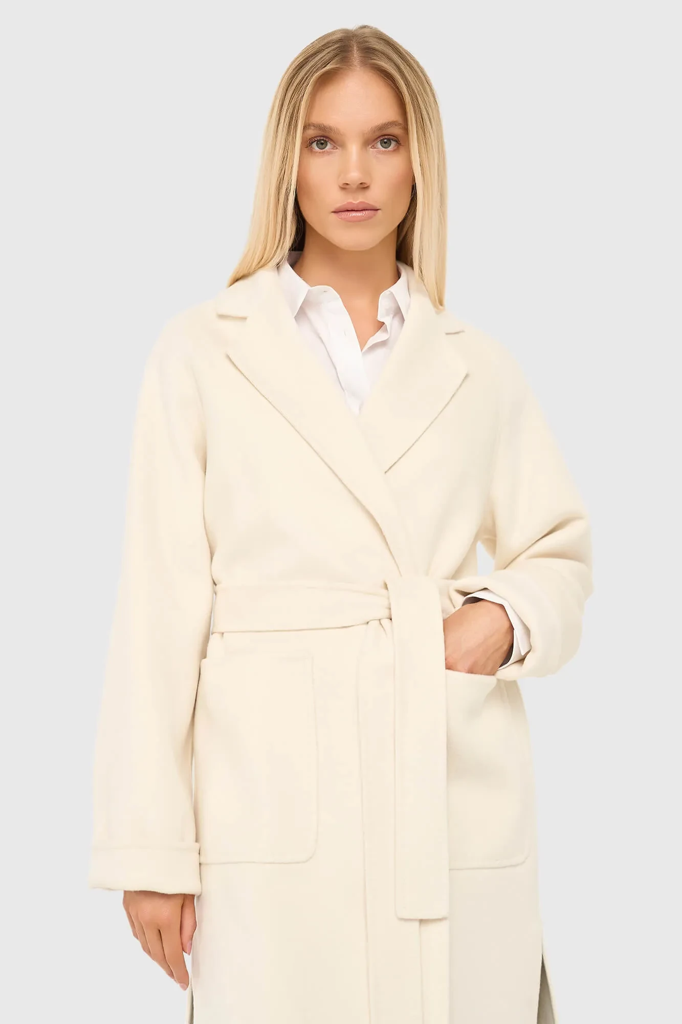 Cashmere Dames Jas Lang Double Face Jules Off White