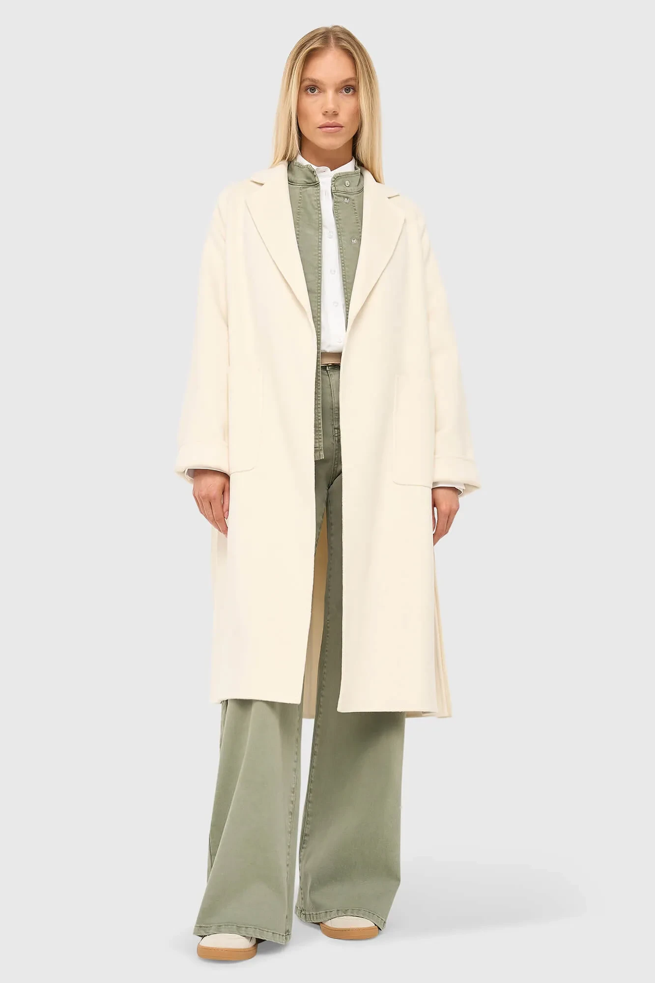 Women's Long Double-Faced Cashmere Coat, Jules, Off-White