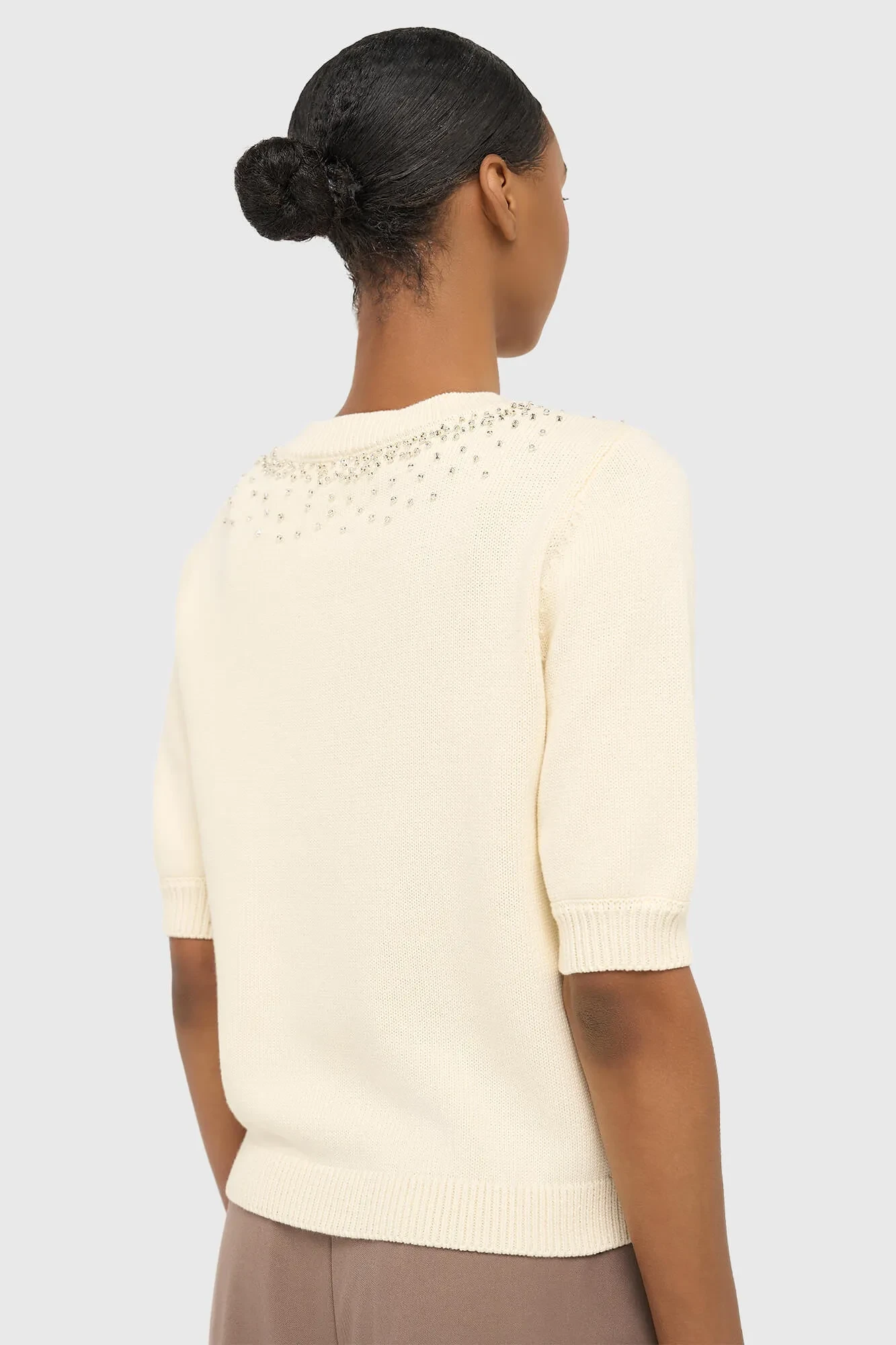 Off-White-Baumwollpullover für Damen mit Strasssteinen von Barret