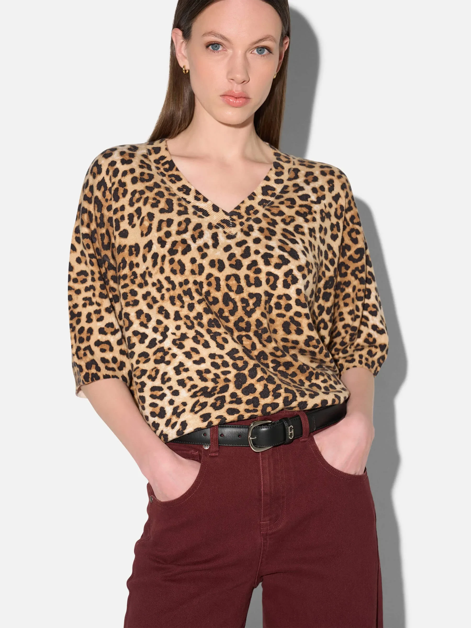 Panterprint Cashmere Dames Trui V Hals Romeo
