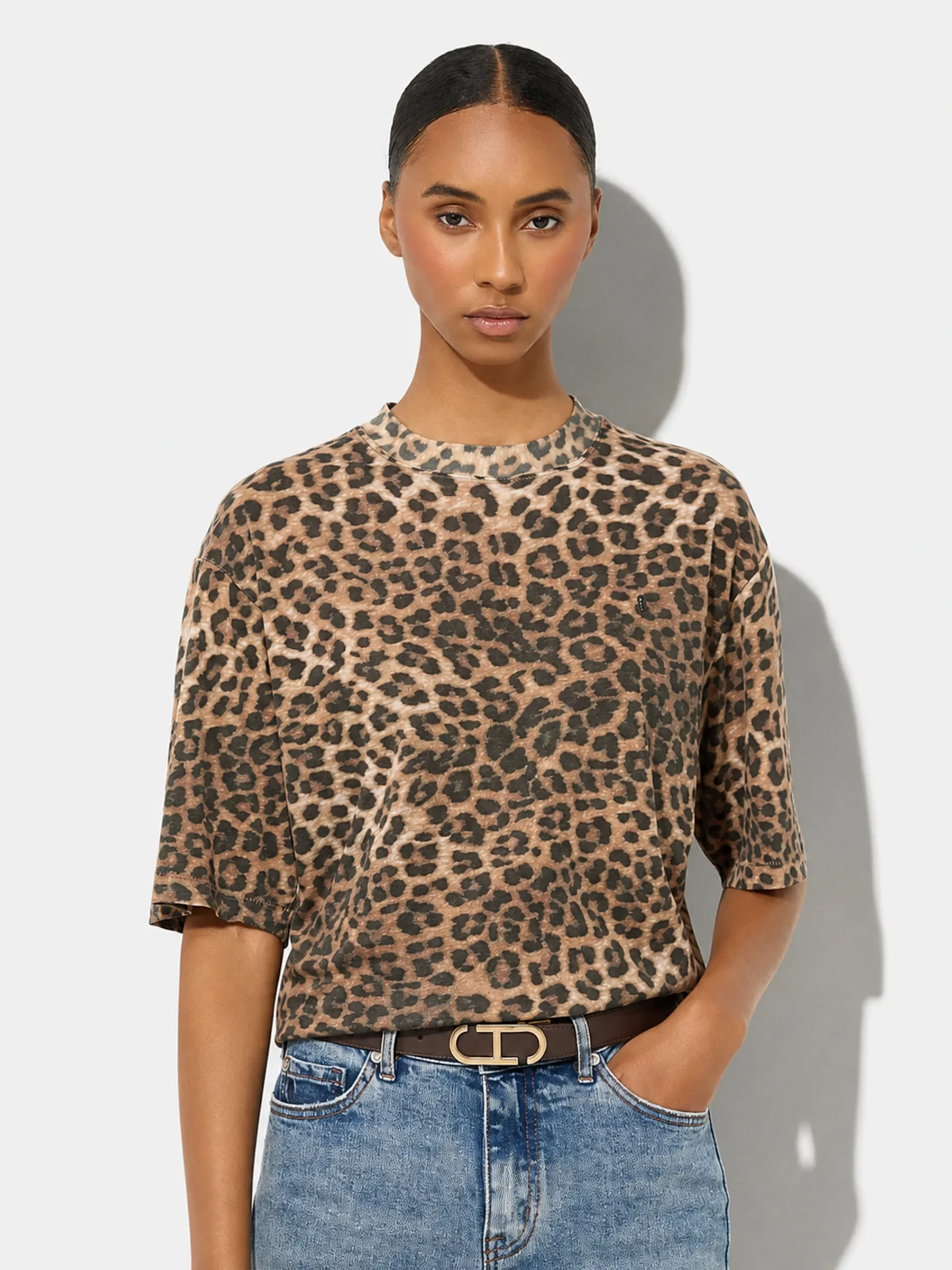 Damen-Shirt mit Leopardenmuster aus Baumwolle von Adam