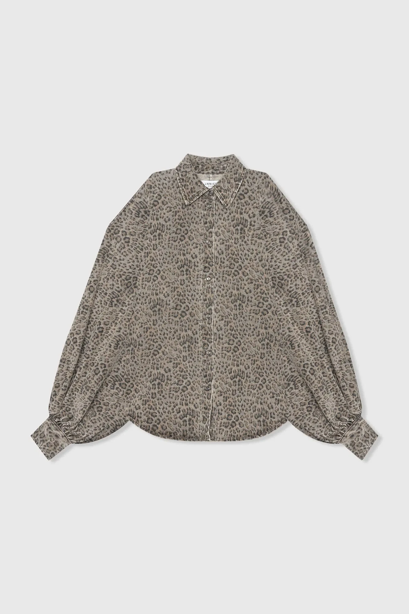 Denimbluse mit Leopardenmuster für Damen, weite Ärmel, Farbe: Stone