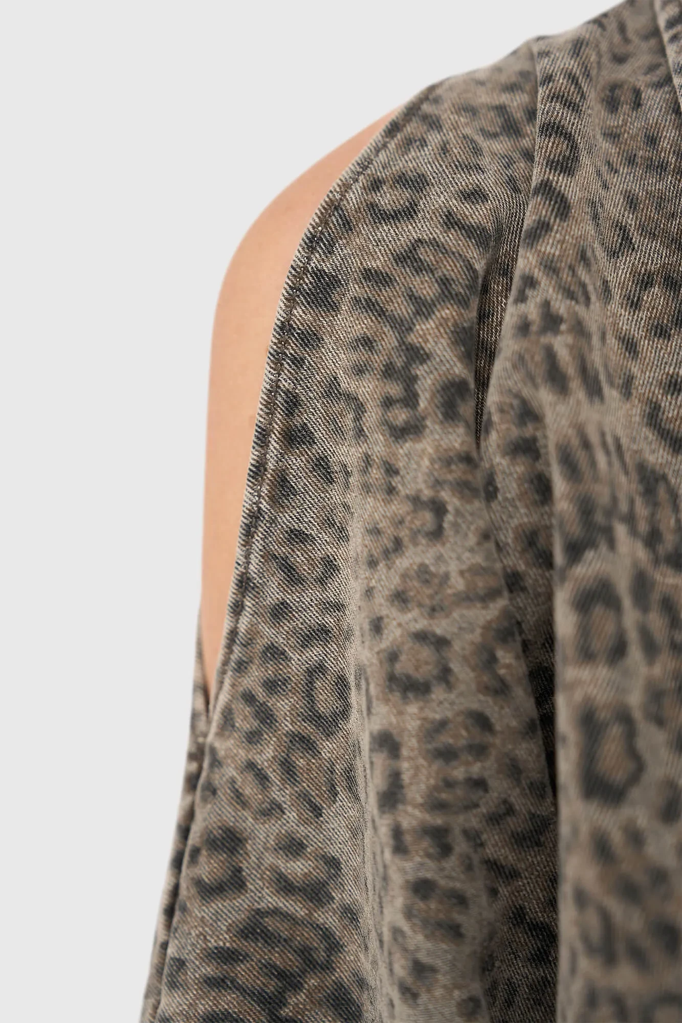 Denimbluse mit Leopardenmuster für Damen, weite Ärmel, Farbe: Stone