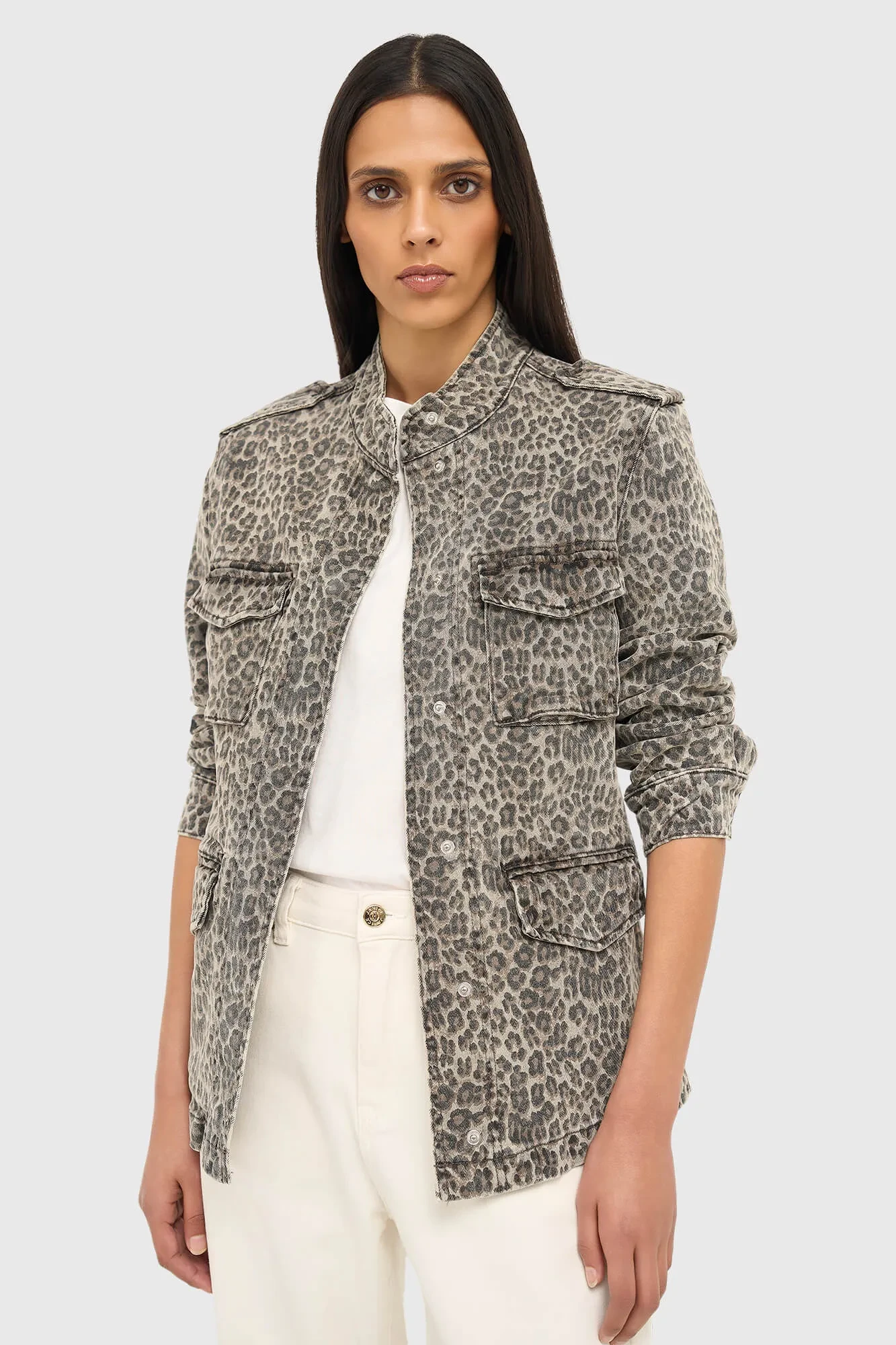 Jeansjacke mit Leopardenmuster für Damen – Dwayne