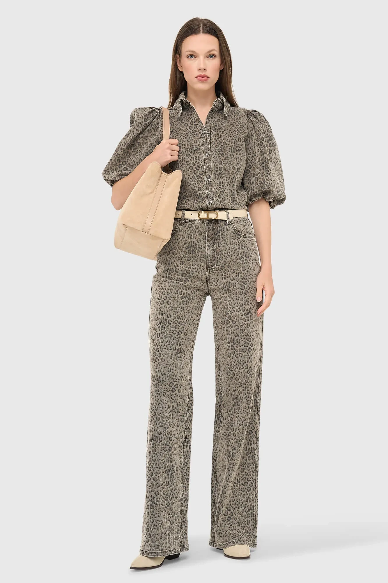 Jeans mit Leopardenmuster für Damen, gerader Schnitt, hohe Leibhöhe, Modell „Jason“