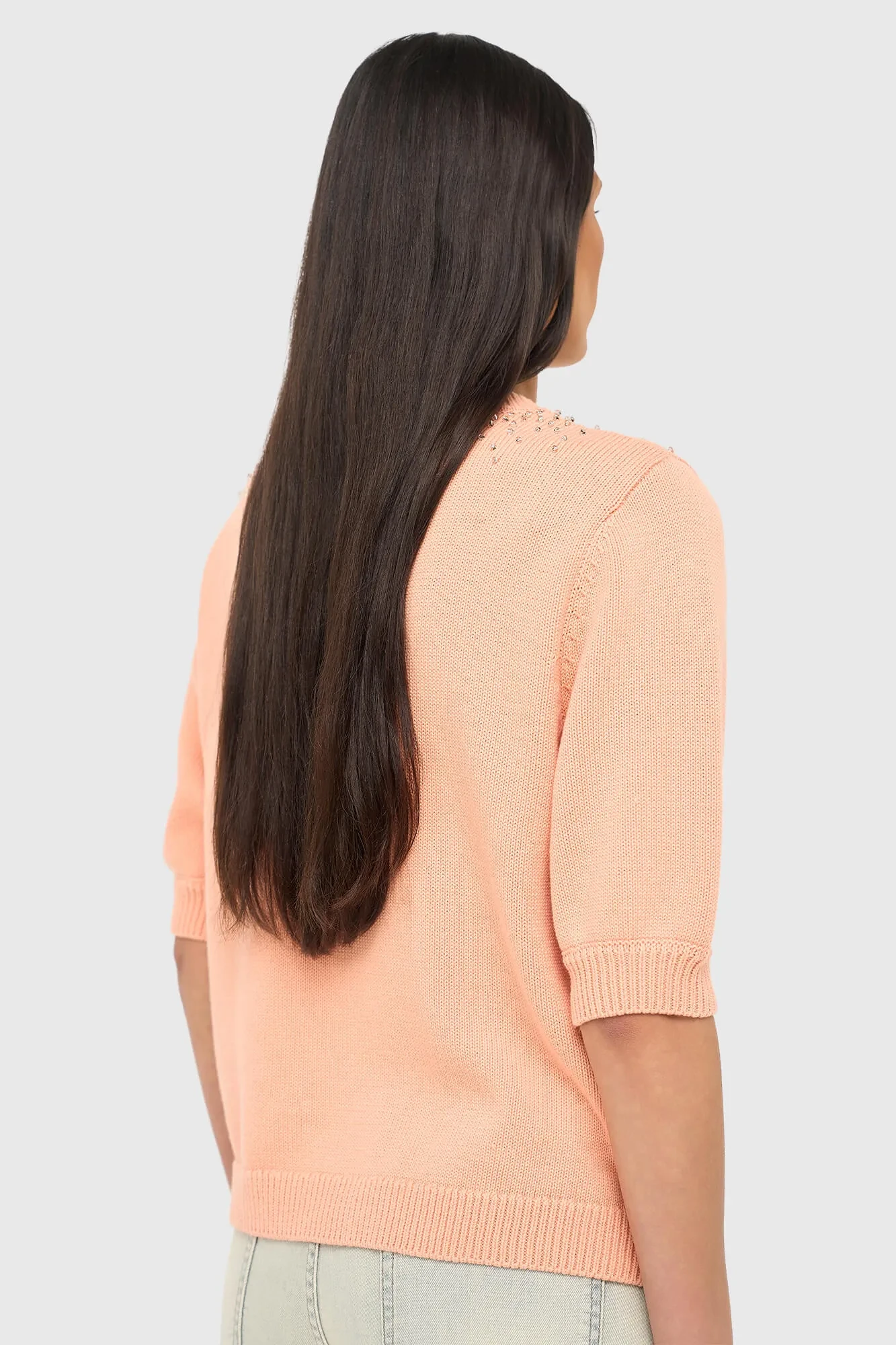 Peach Baumwoll-Damenpullover mit Strasssteinen von Barret