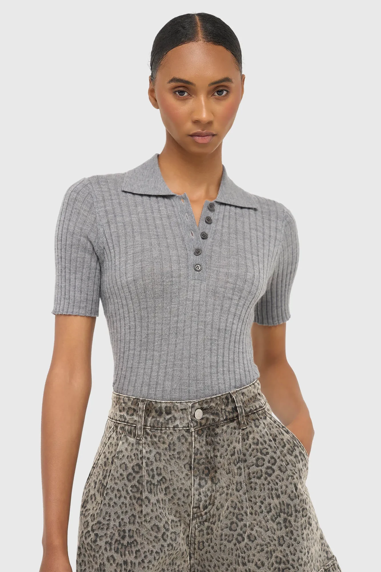 Kian Gray Knitted Merino Wool Polo Sweater