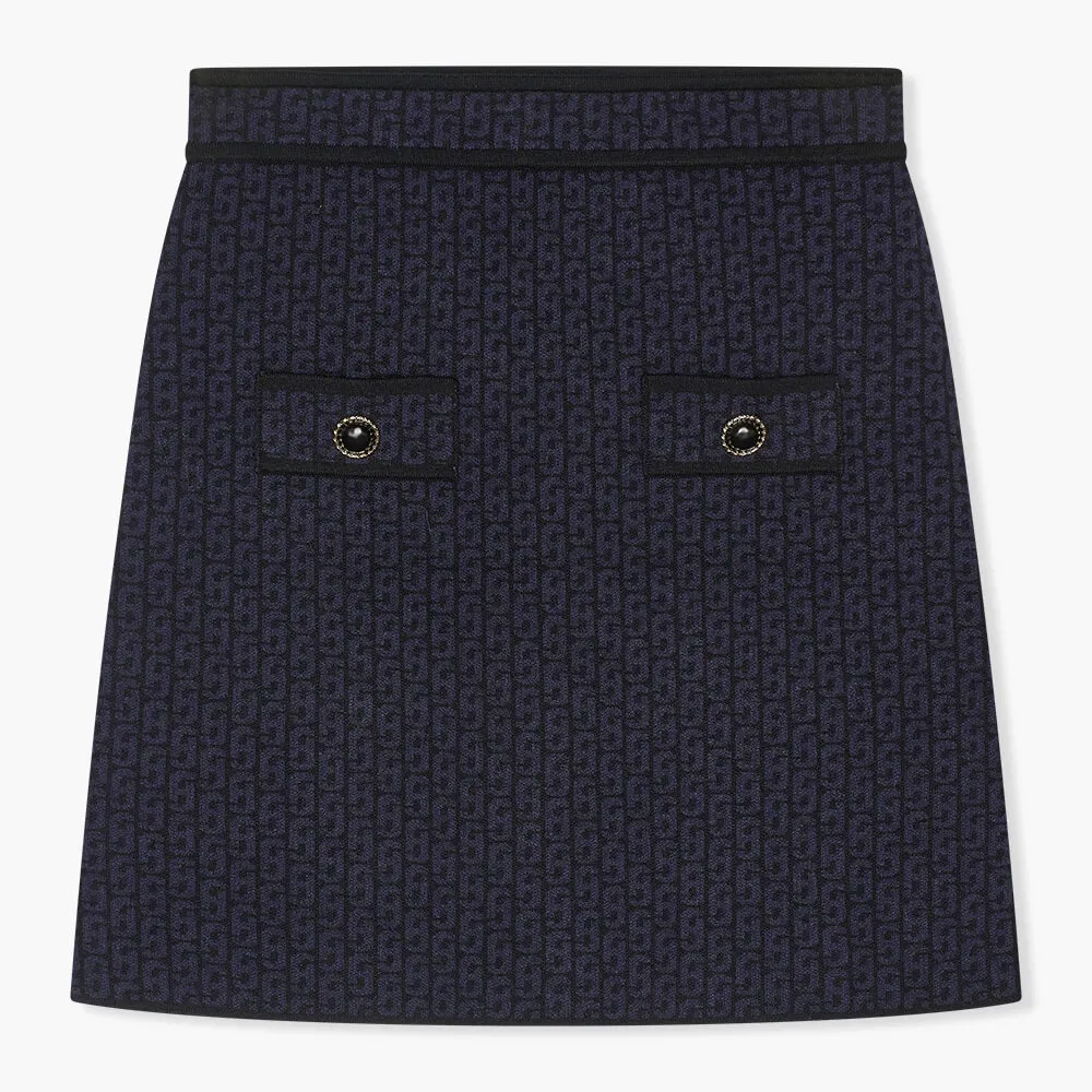 Rokje Gebreid Stretch Viscose Rodger Logo Zwart Blauw