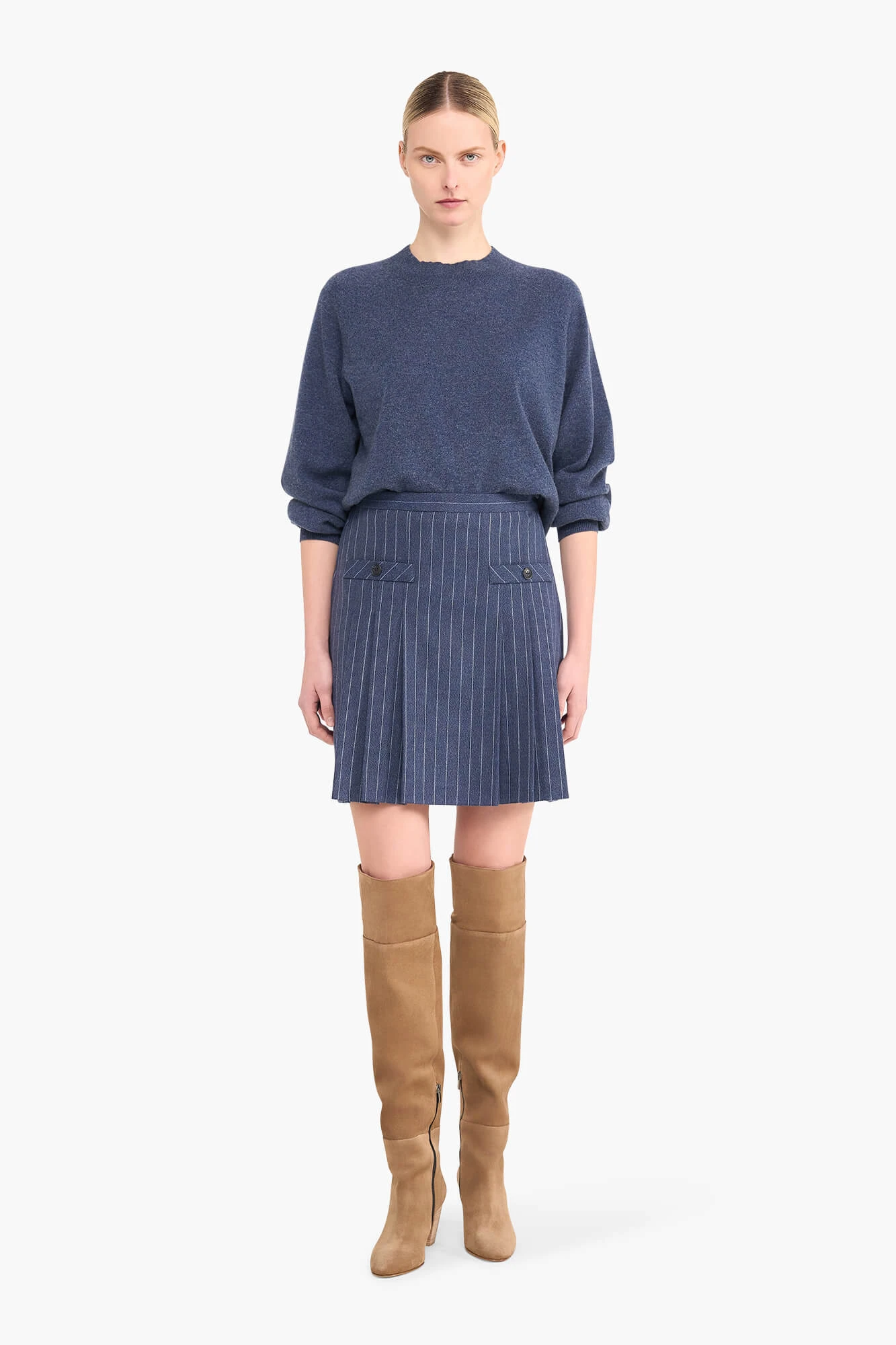Saint Blue Pleated Pencil Skirt