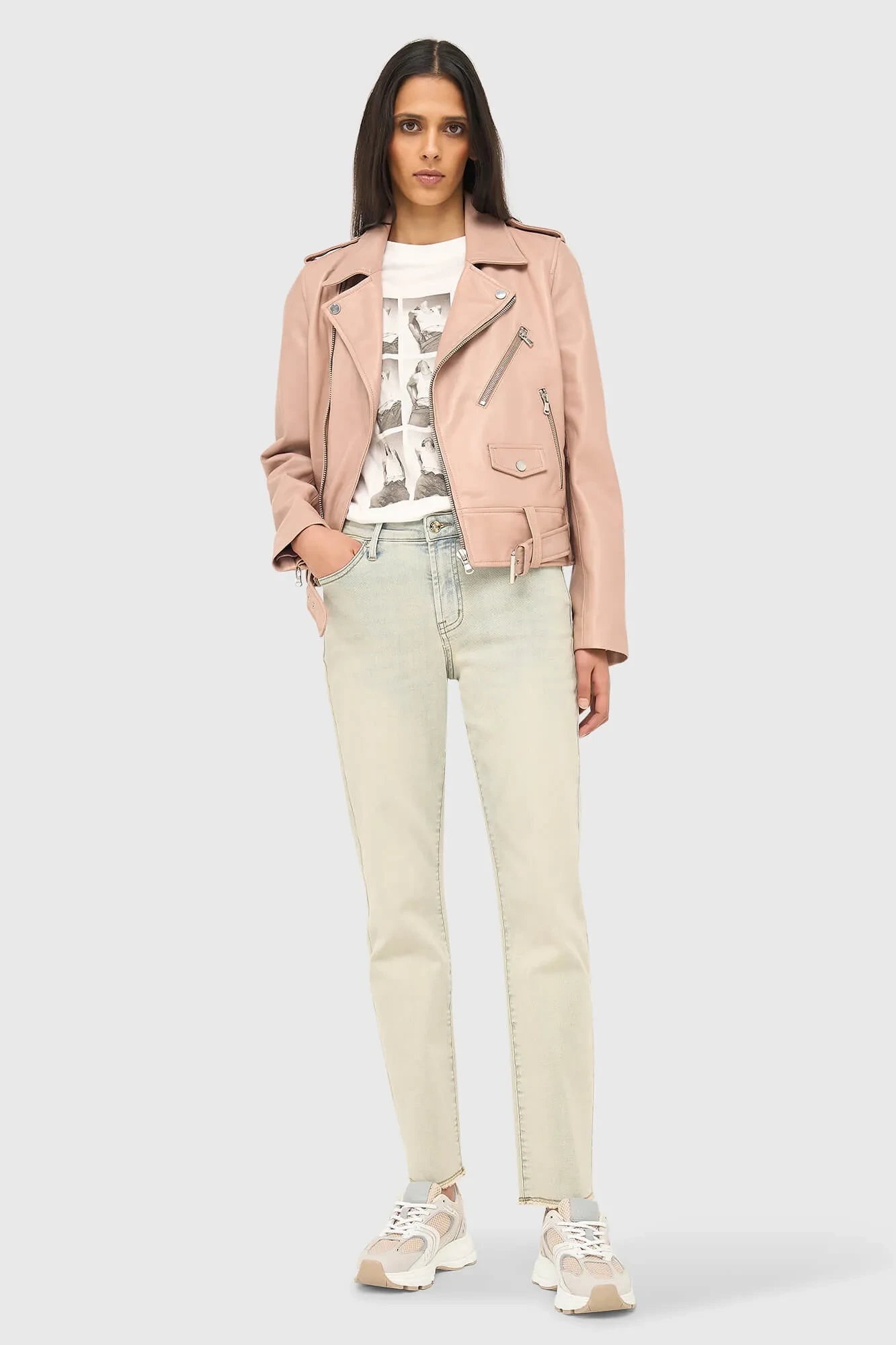 Rosa Leder-Bikerjacke von Burke