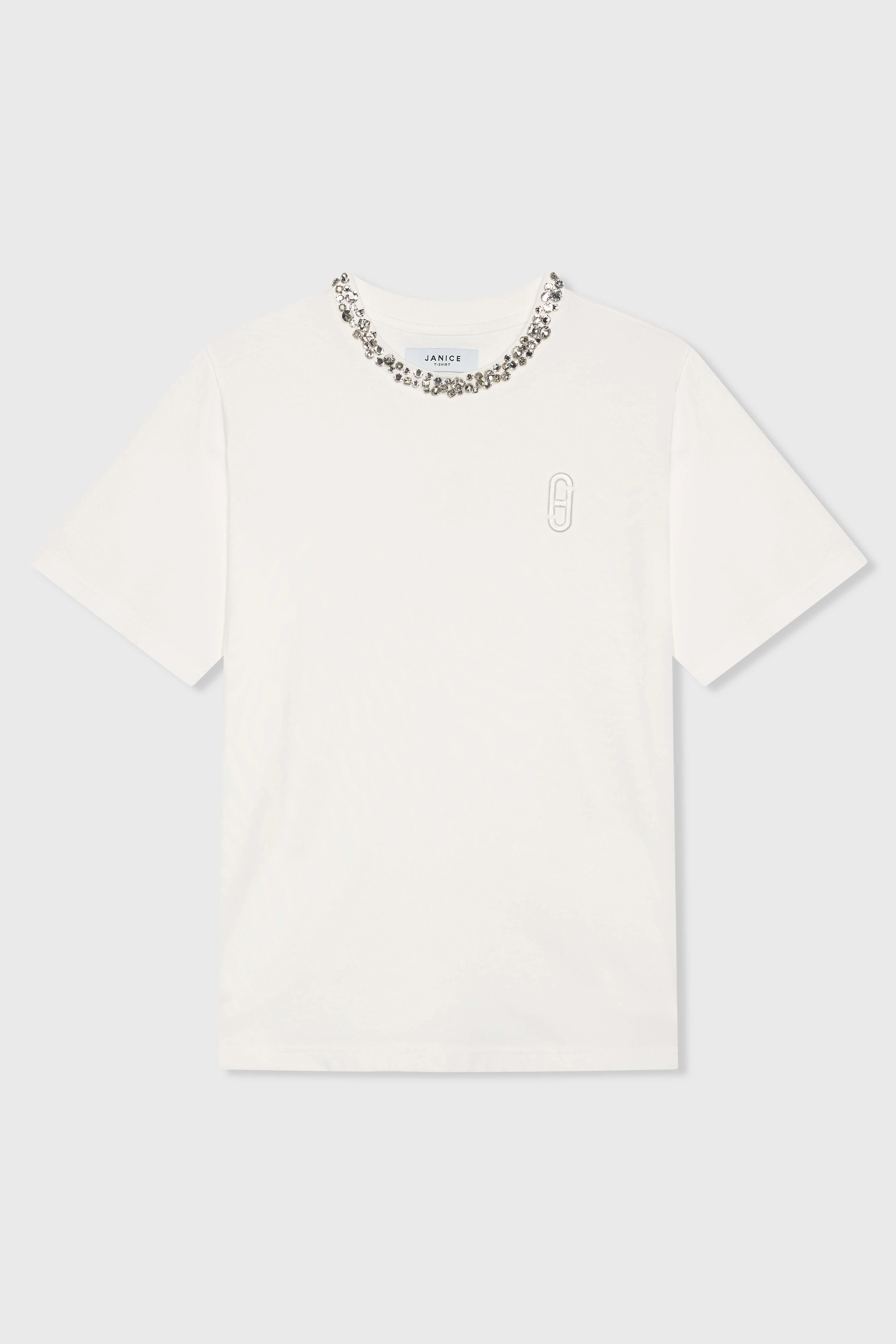 Damen-Shirt mit Strasssteinen, Rock, Weiß
