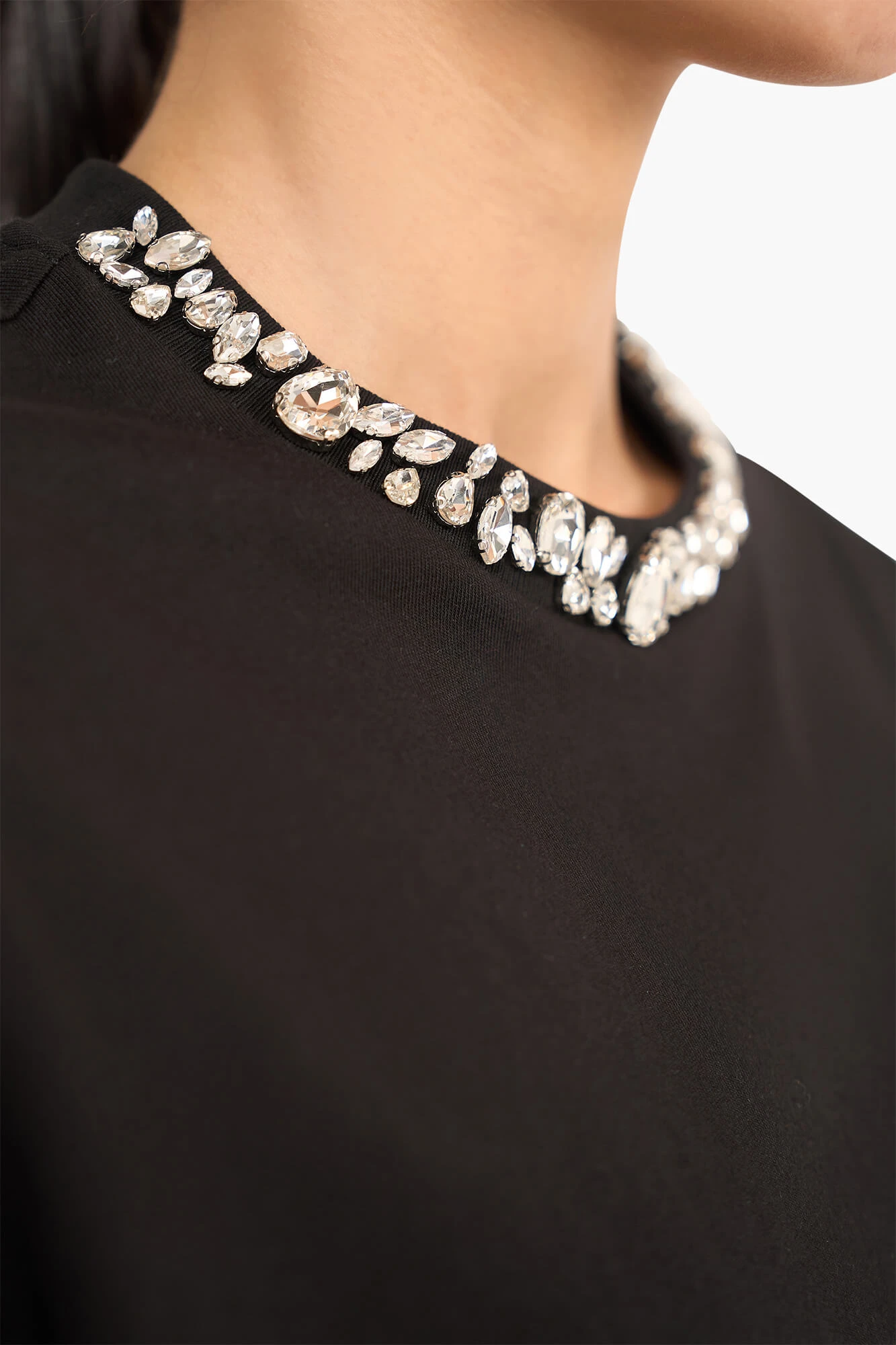 Damen-Shirt mit Strasssteinen, Rock, schwarz
