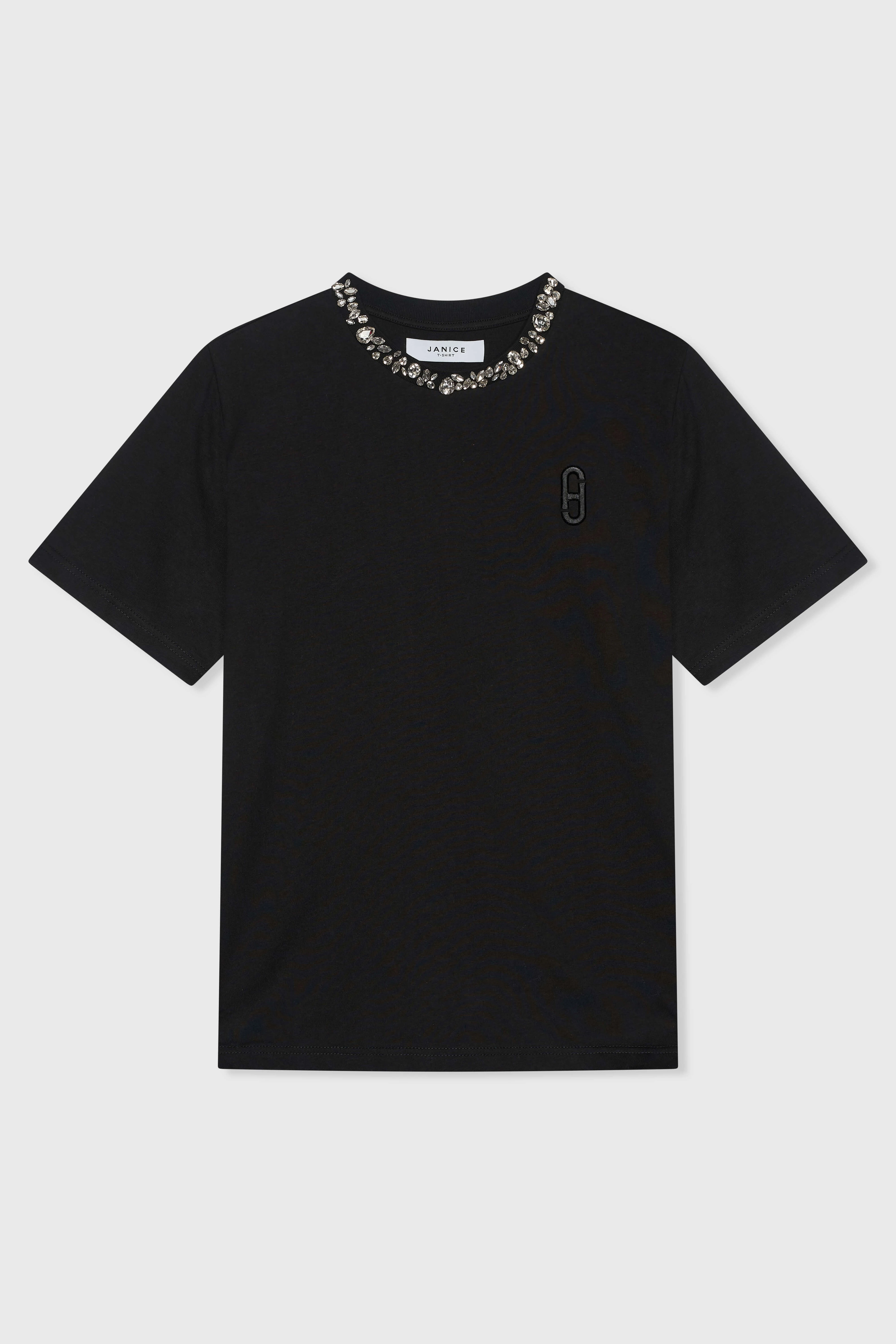 Damen-Shirt mit Strasssteinen, Rock, schwarz