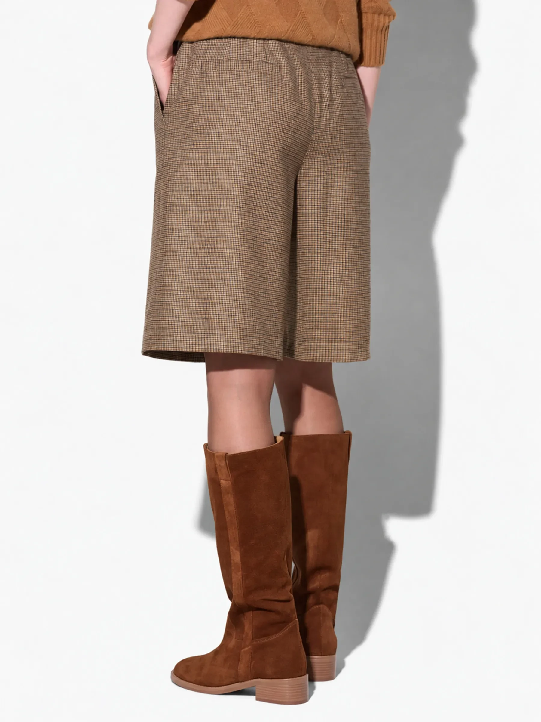 Shorts Broek Dames Rechte Pijp Bruine Kleine Ruit Lou