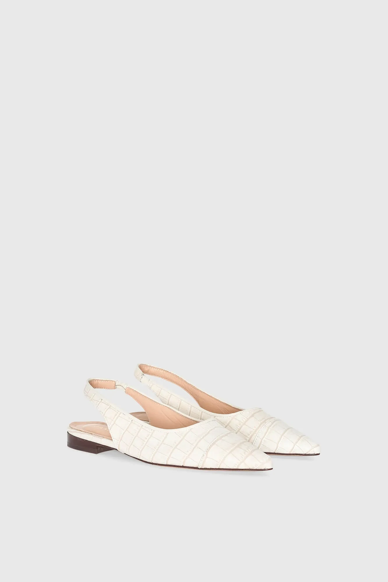 Women's Leather Slingback Shoe by Alain in Off-White Crocodile Print
