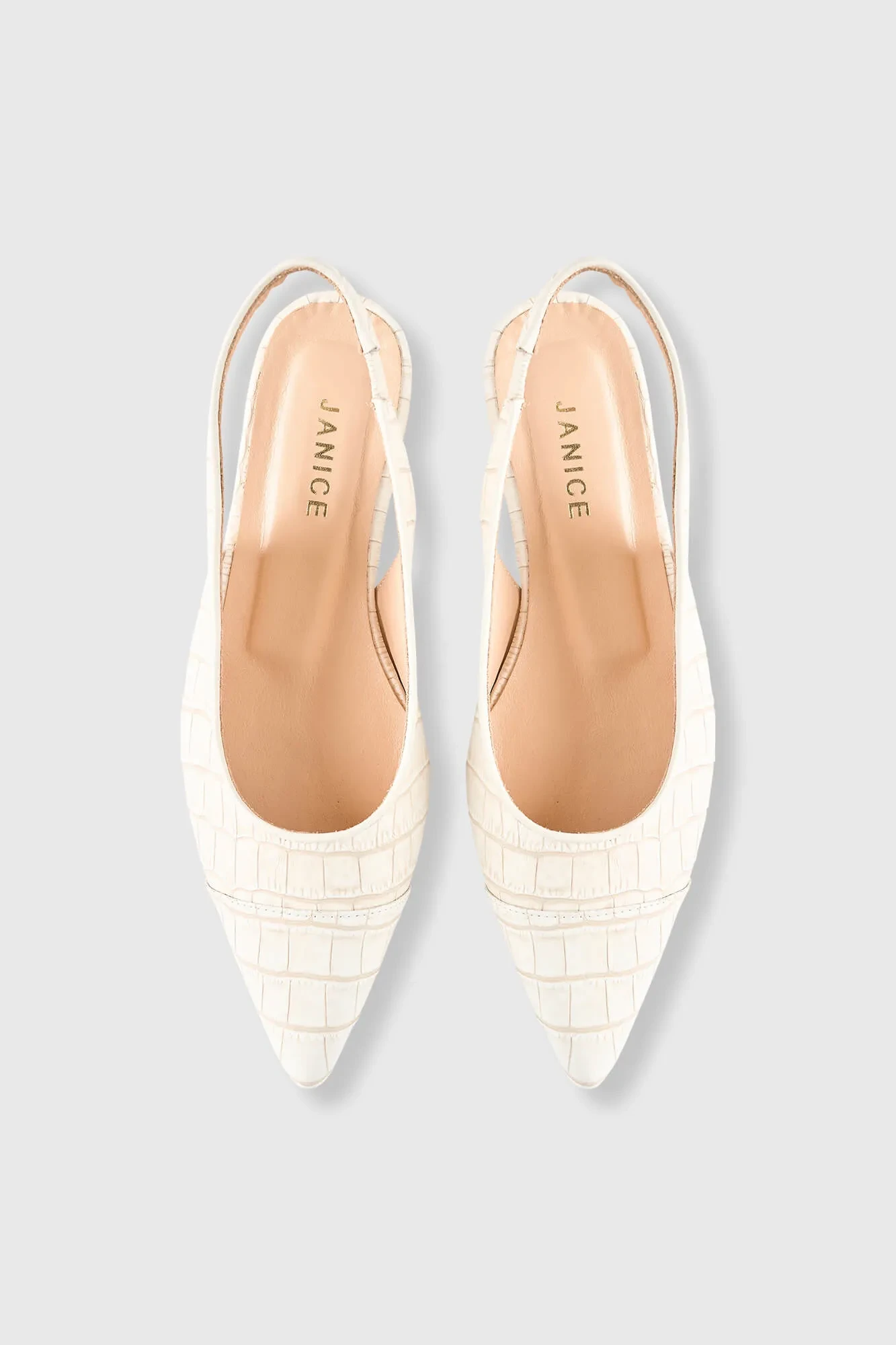 Women's Leather Slingback Shoe by Alain in Off-White Crocodile Print