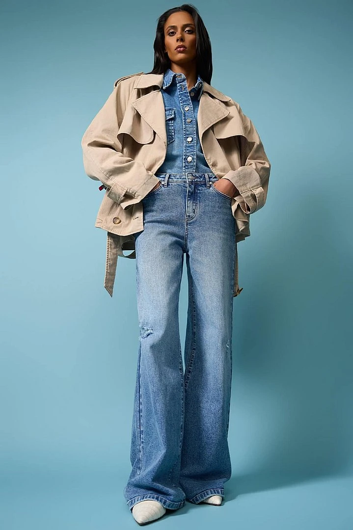Beige Short Trench Coat by Cayden