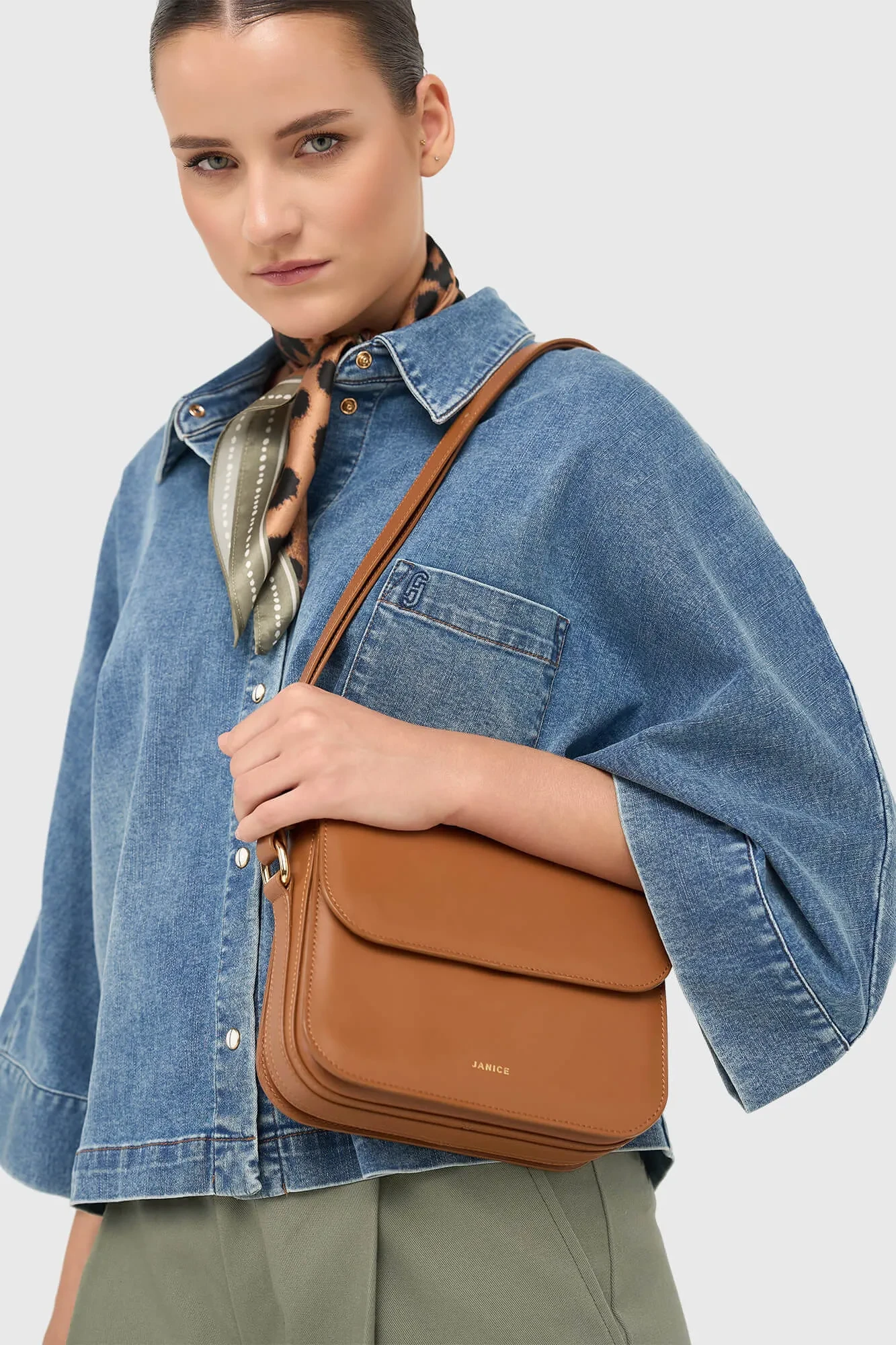Lederhandtasche für Damen Elias Camel