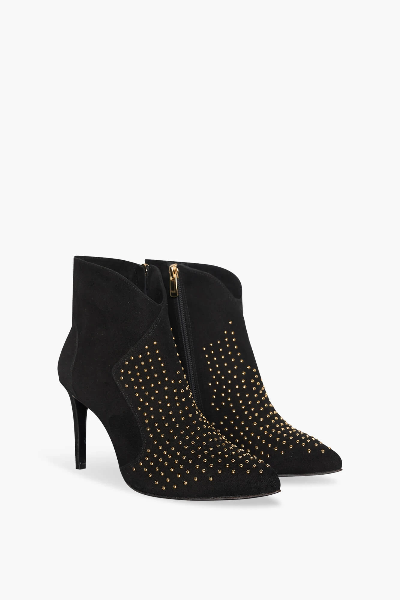 Damenstiefel aus Wildleder mit Nieten, Modell Stewart, schwarz
