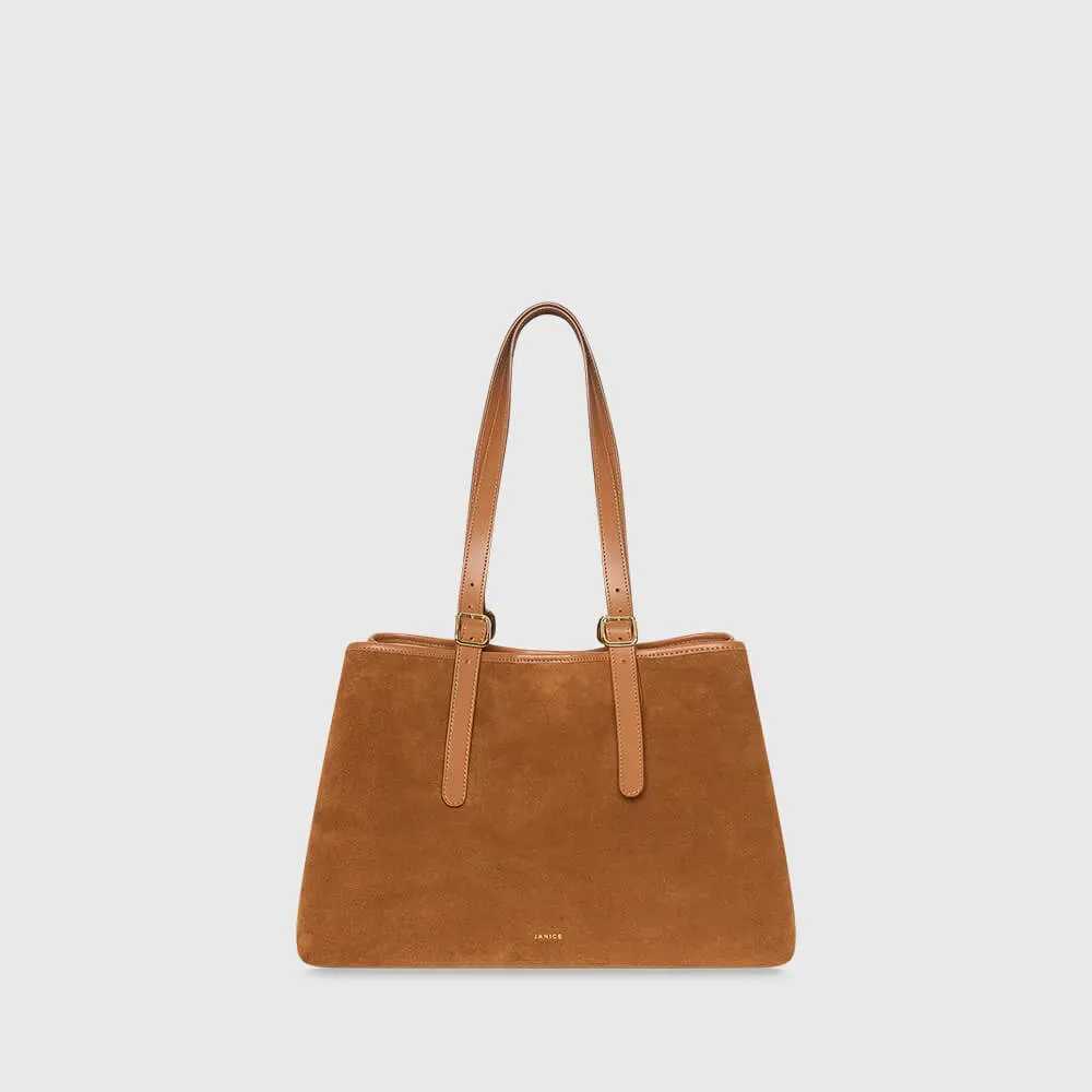 Suede Leren Dames Handtas Shopper Harper Camel