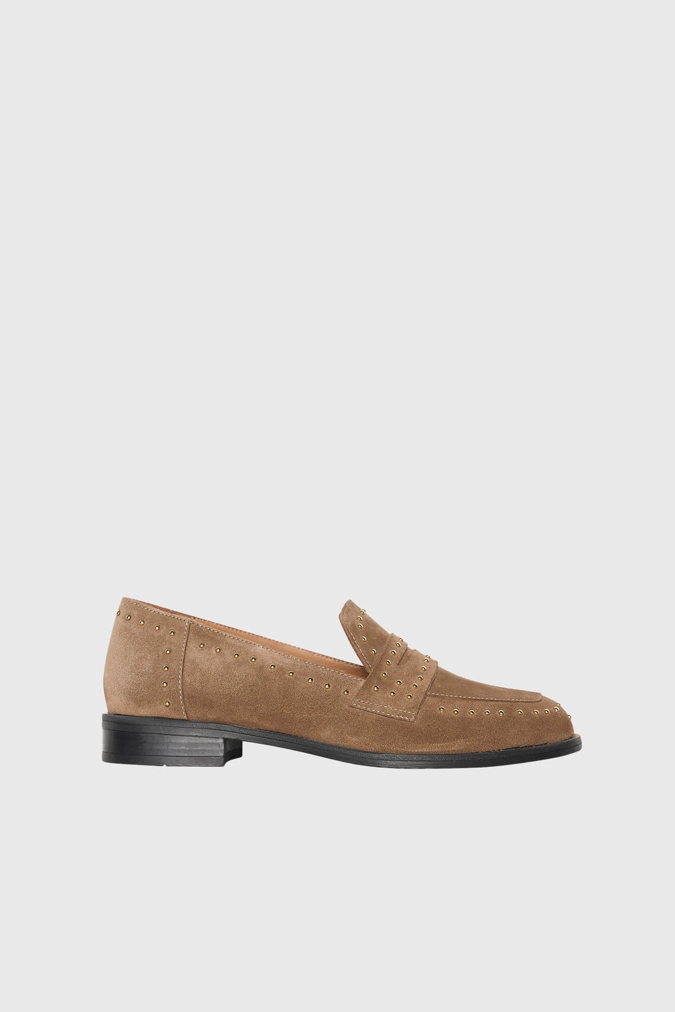 Loafer für Damen aus Wildleder mit Nieten, Blake-Sohle, Cognac