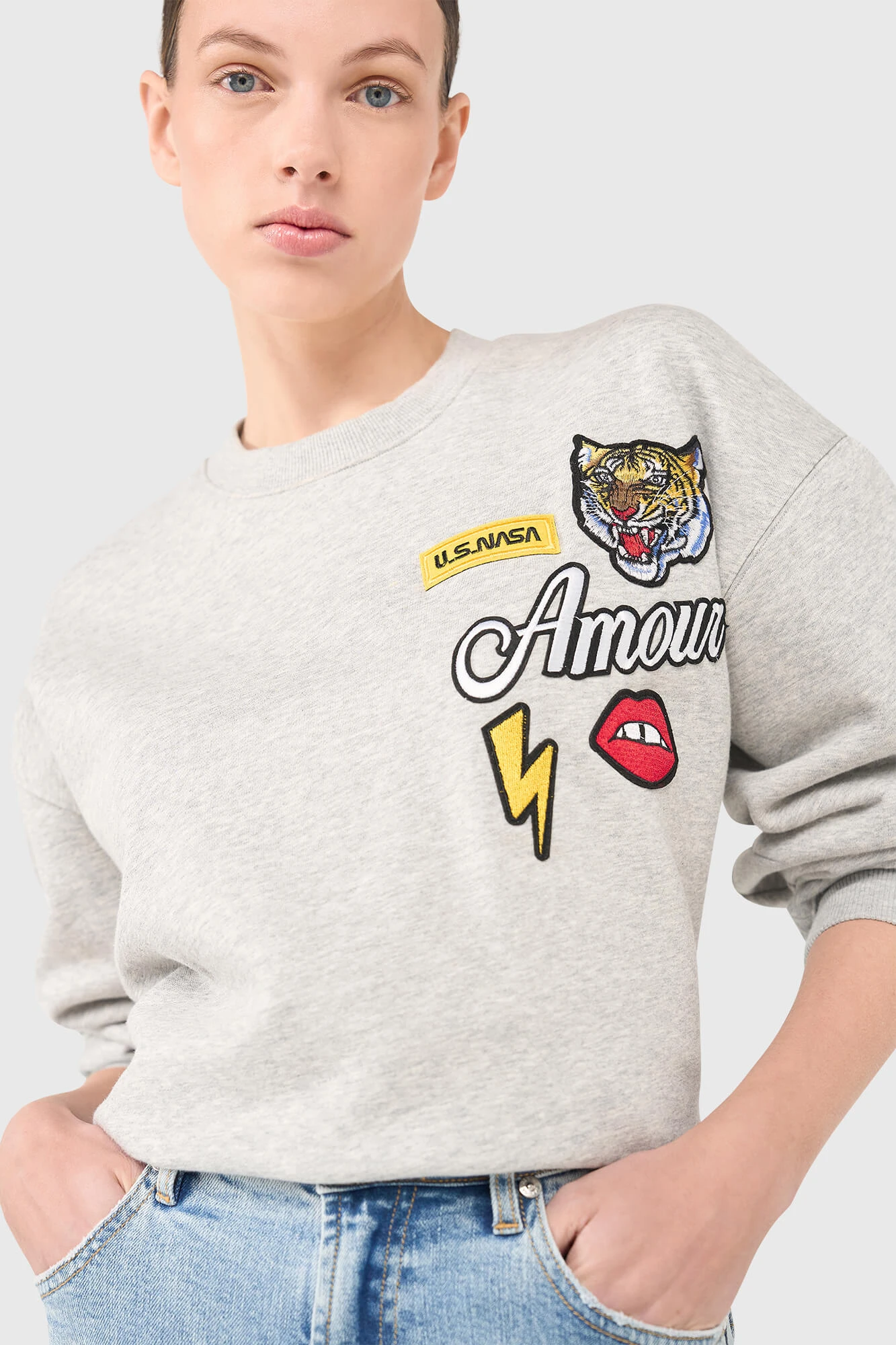Andy Sweater Grijs Patches