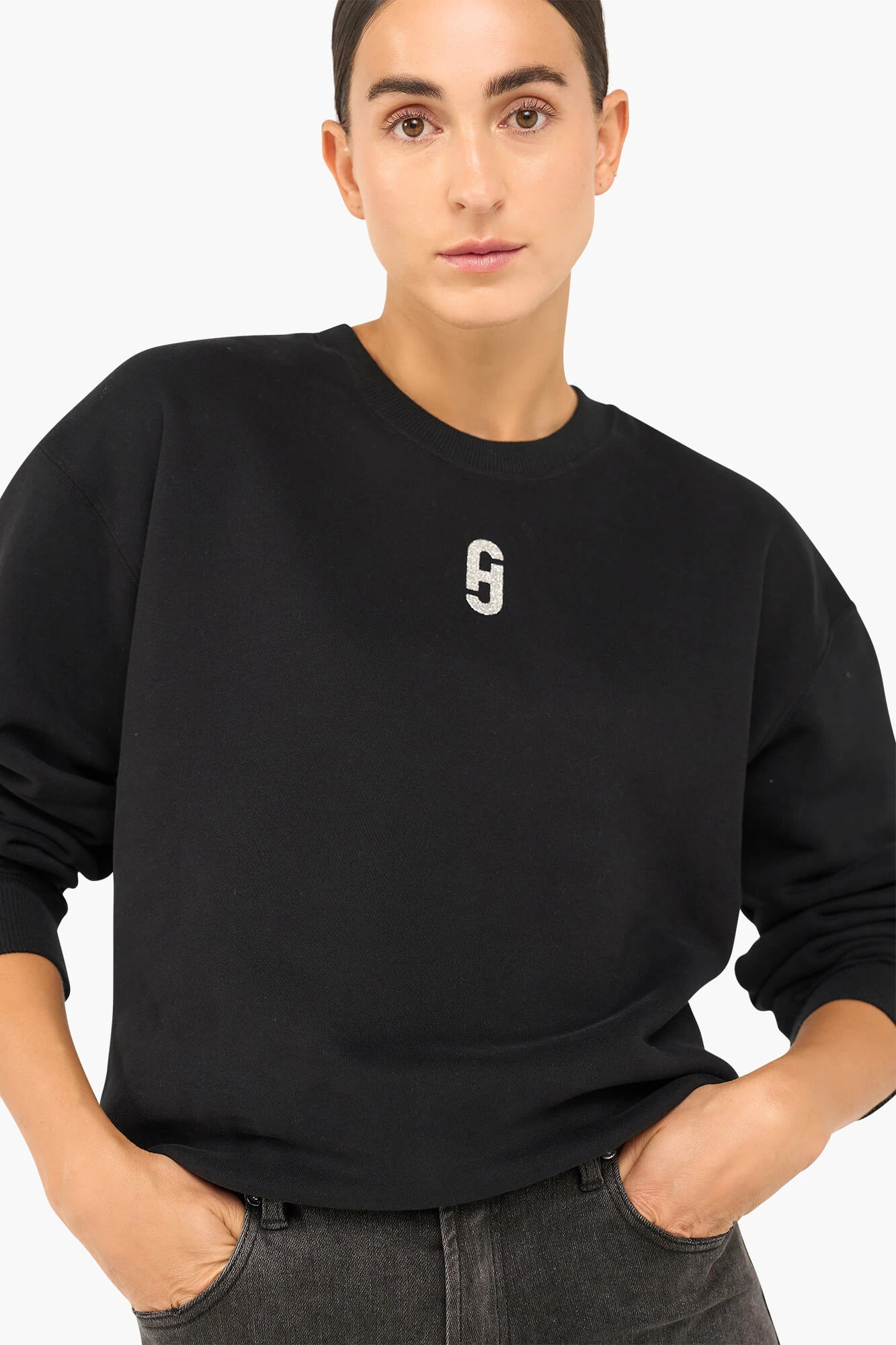 Damen-Sweatshirt aus Baumwolle mit Glitzer-Logo von Andy, schwarz