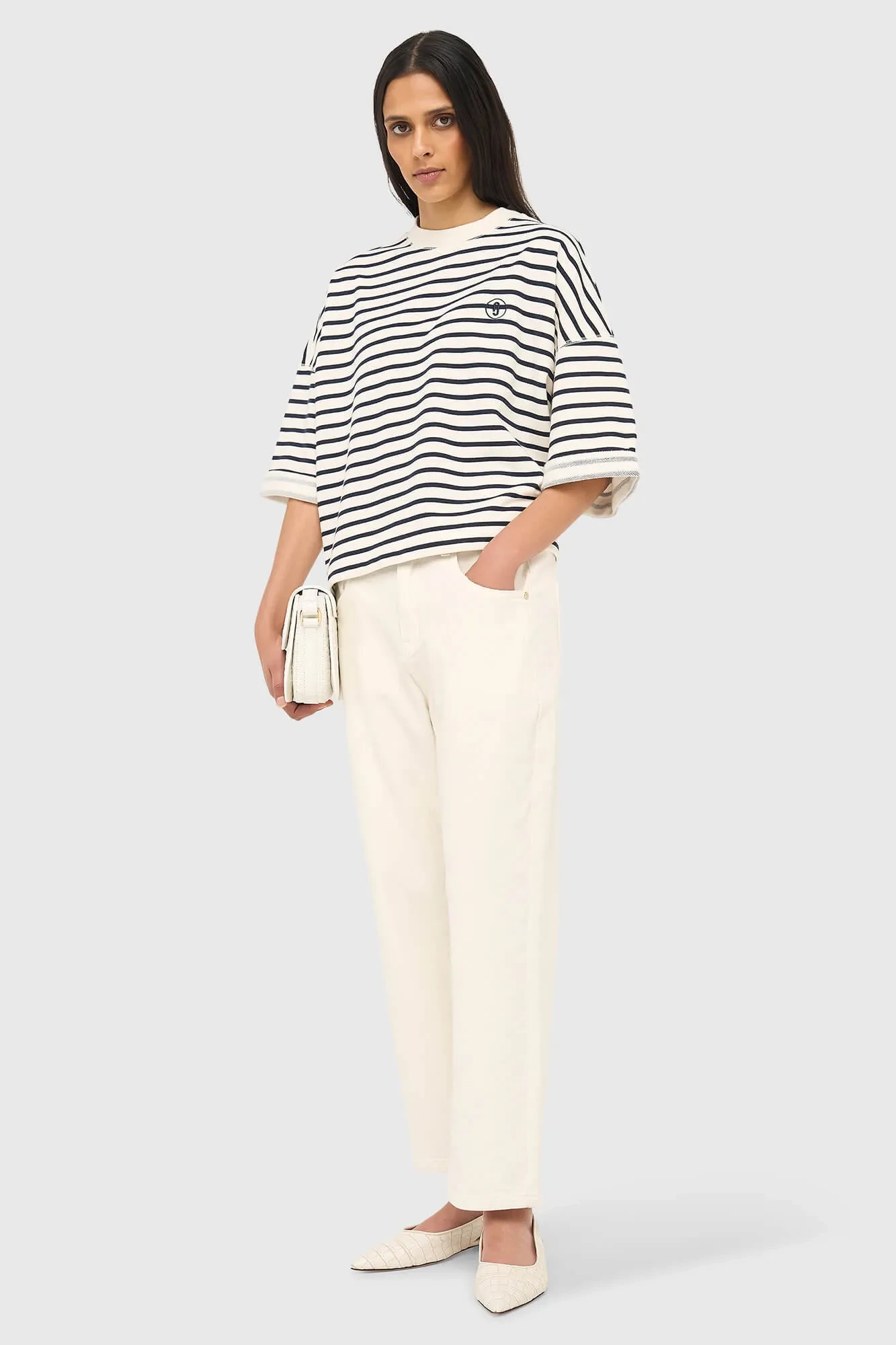 Women's Blue and White Striped Cotton Sweater by Aiden