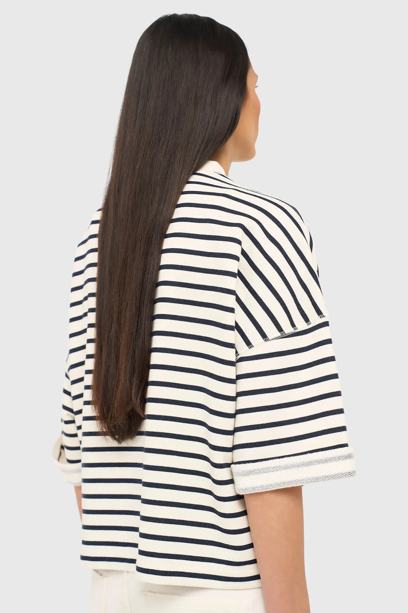 Women's Blue and White Striped Cotton Sweater by Aiden