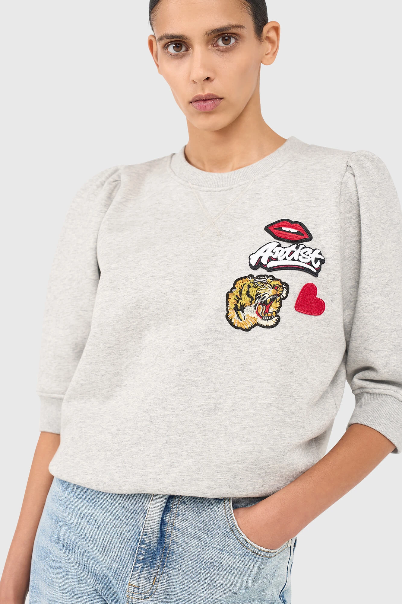 Frank Sweater Grijs Patches