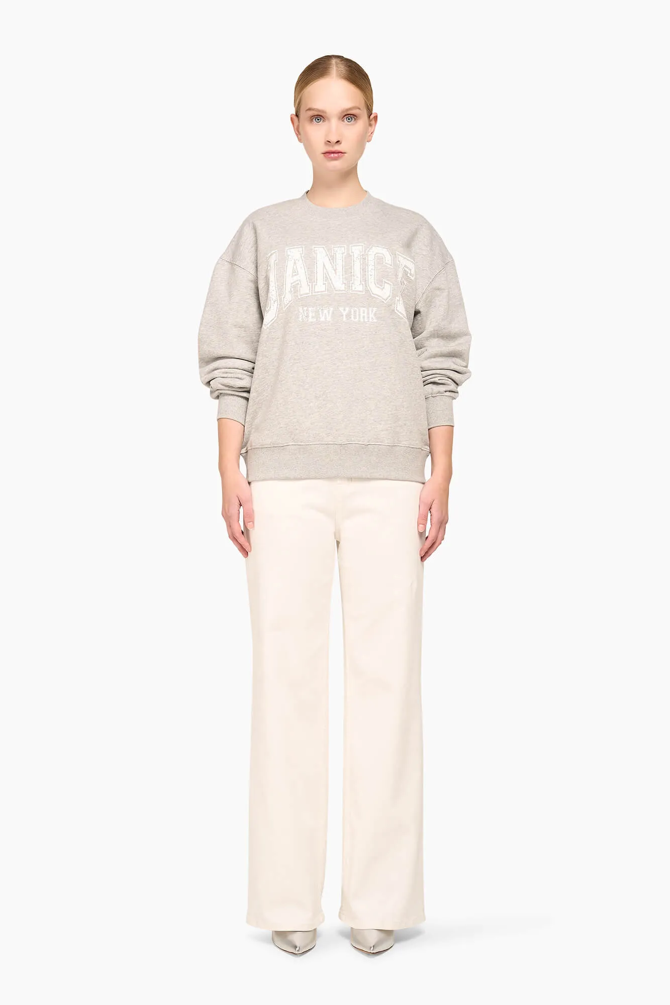 Sweater Dames Katoen Logo Wit Andy Grijs
