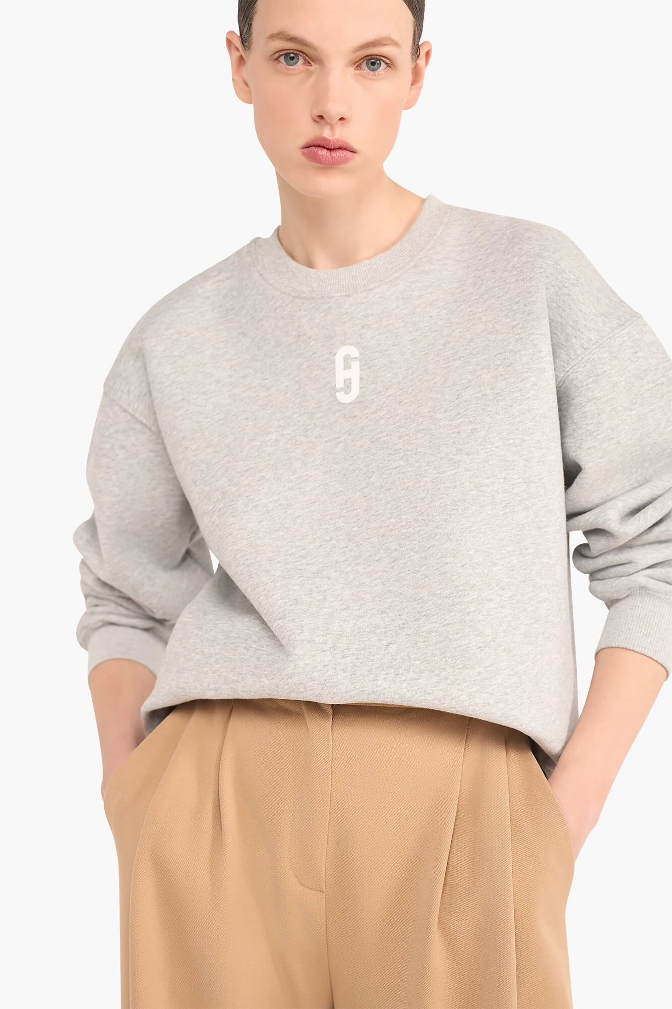Sweater Dames Katoen Logo Wit Andy Grijs