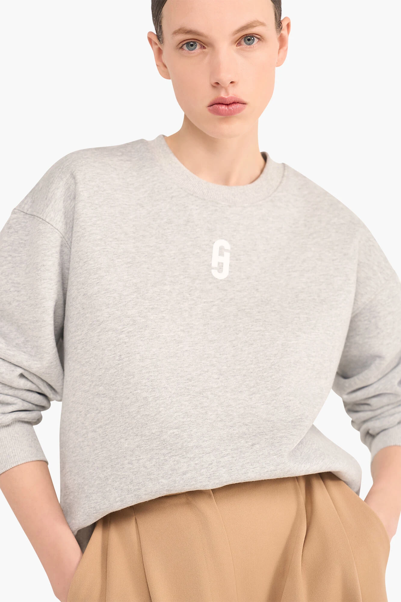 Sweater Dames Katoen Logo Wit Andy Grijs