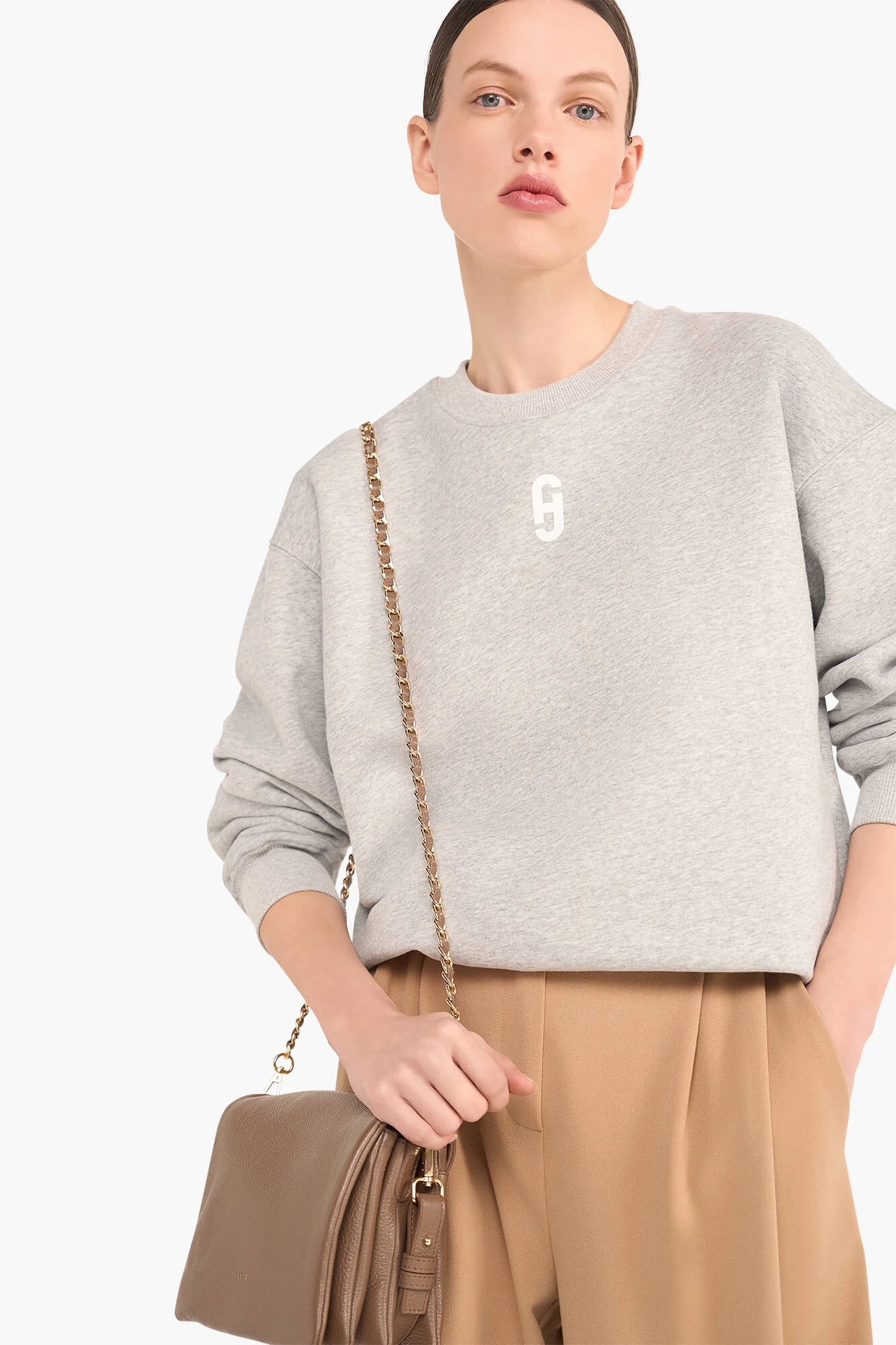 Sweater Dames Katoen Logo Wit Andy Grijs