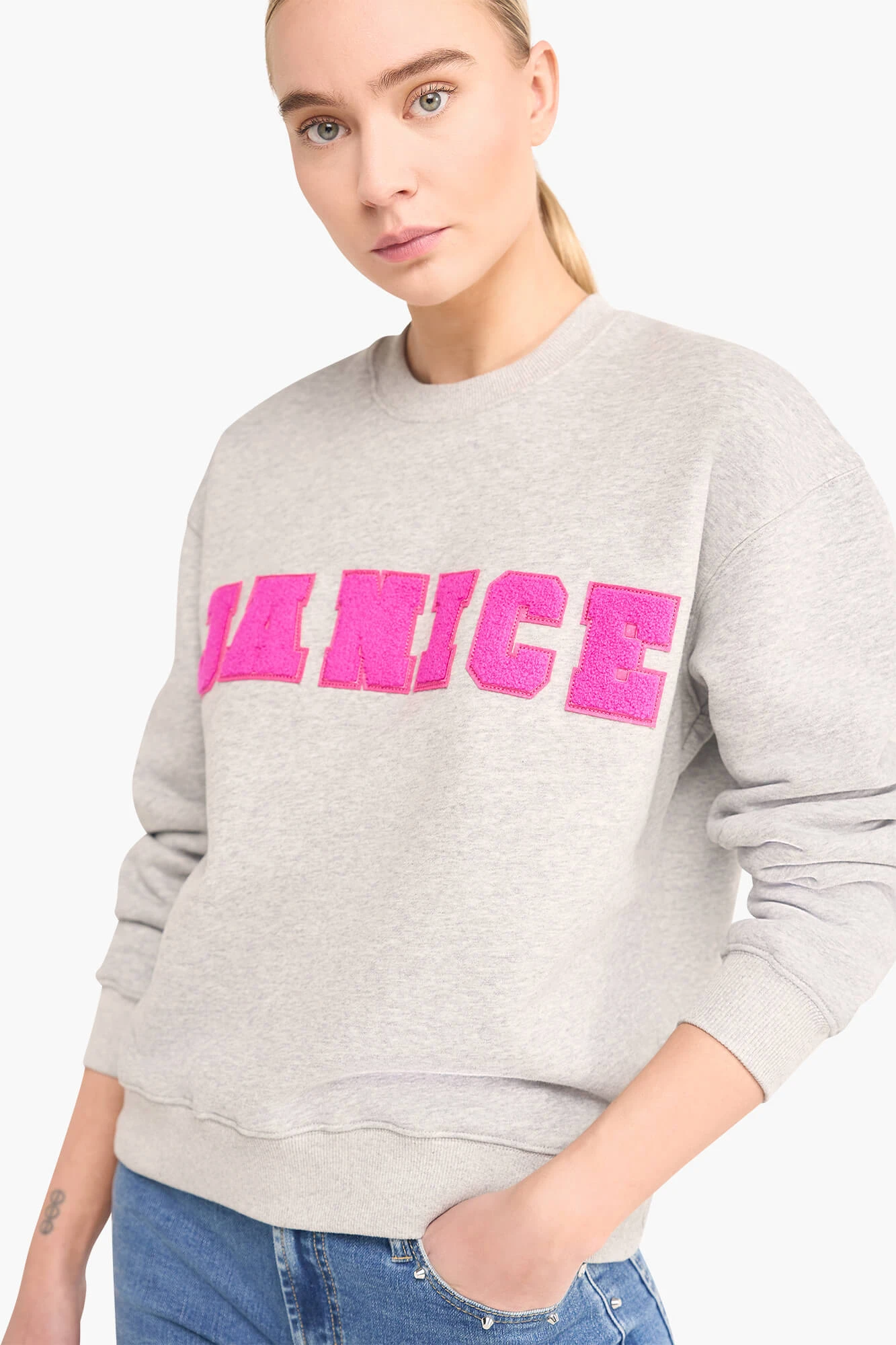 Sweater Dames Katoen Logo Roze Andy Grijs