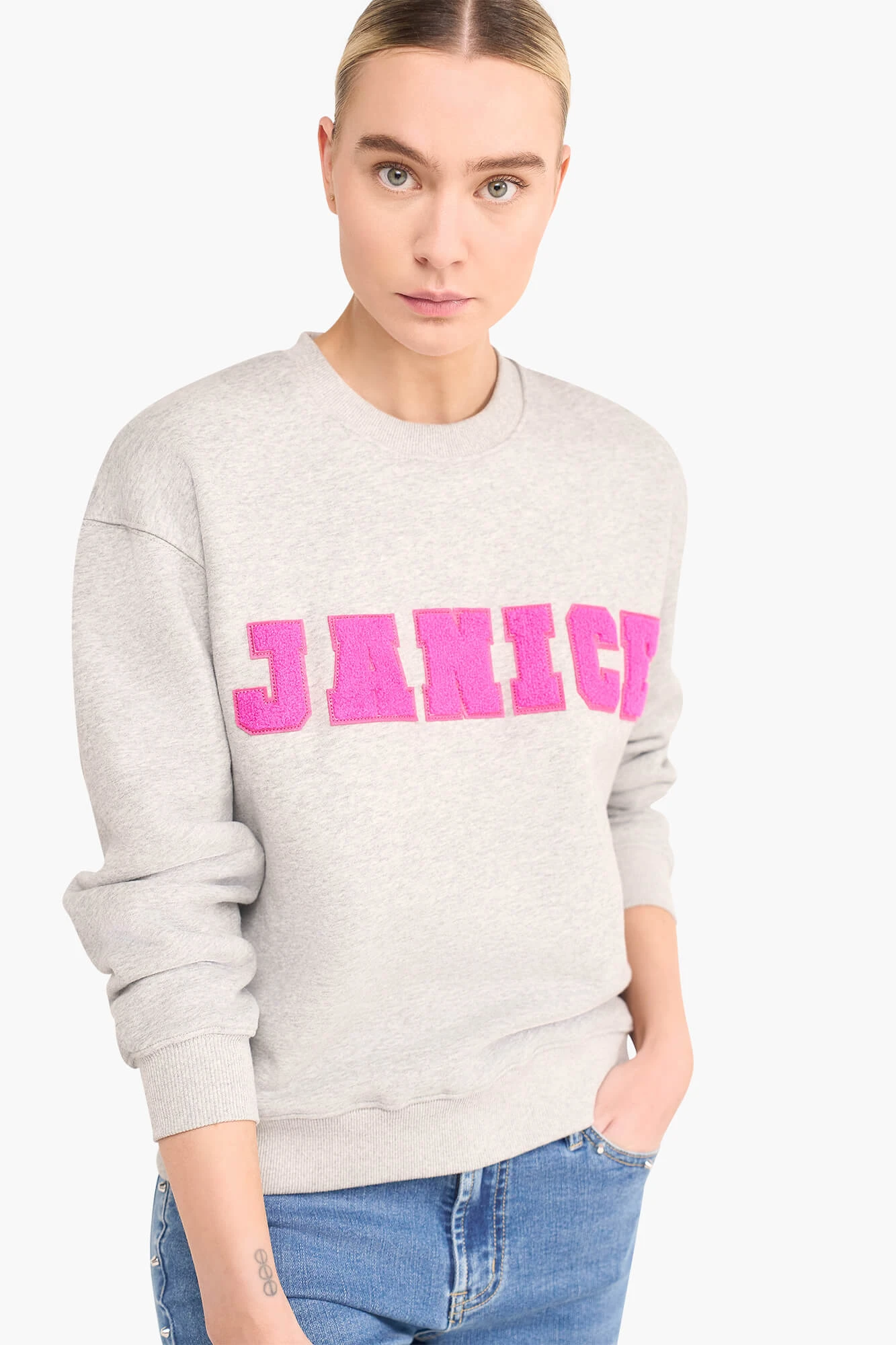 Sweater Dames Katoen Logo Roze Andy Grijs