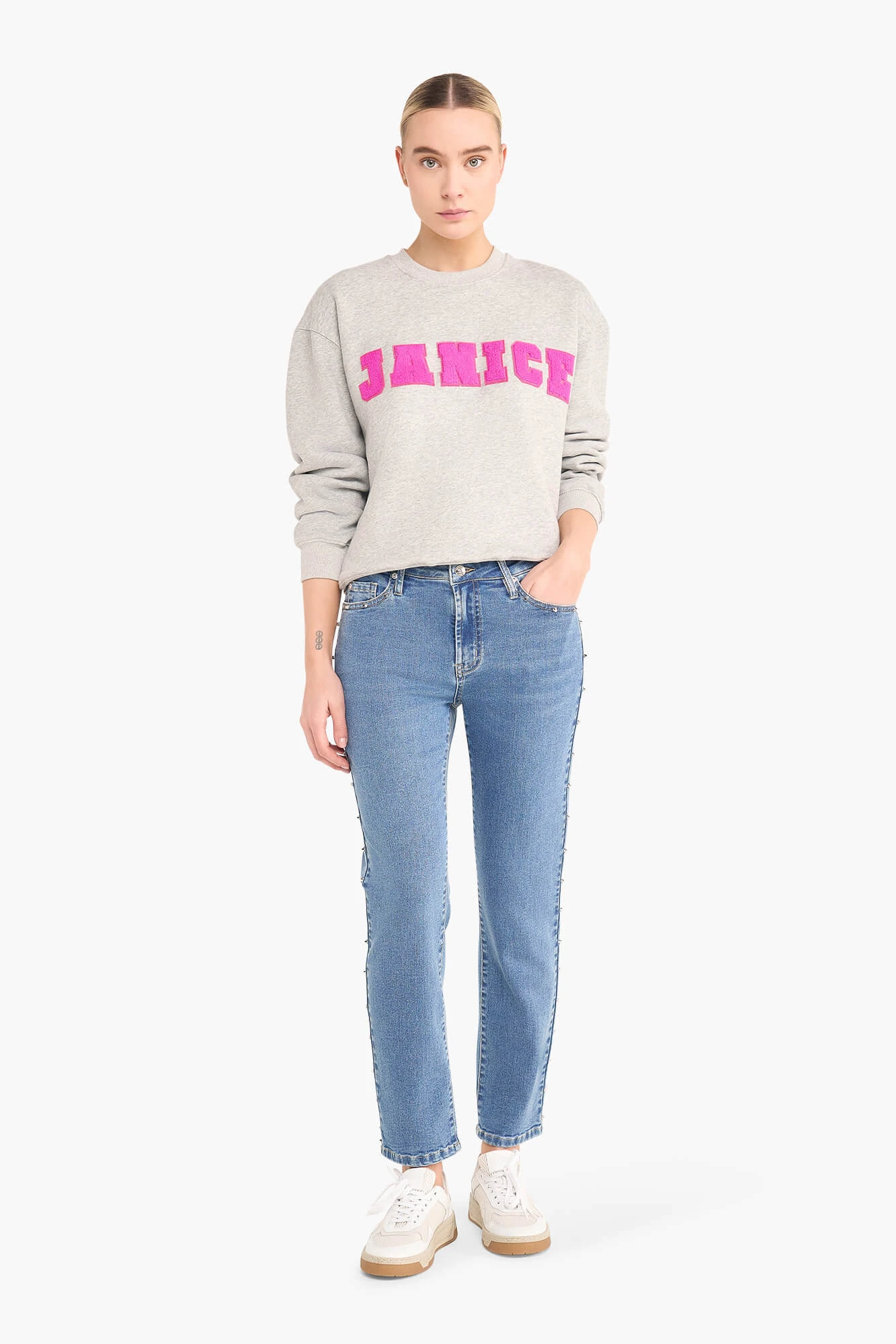Sweater Dames Katoen Logo Roze Andy Grijs