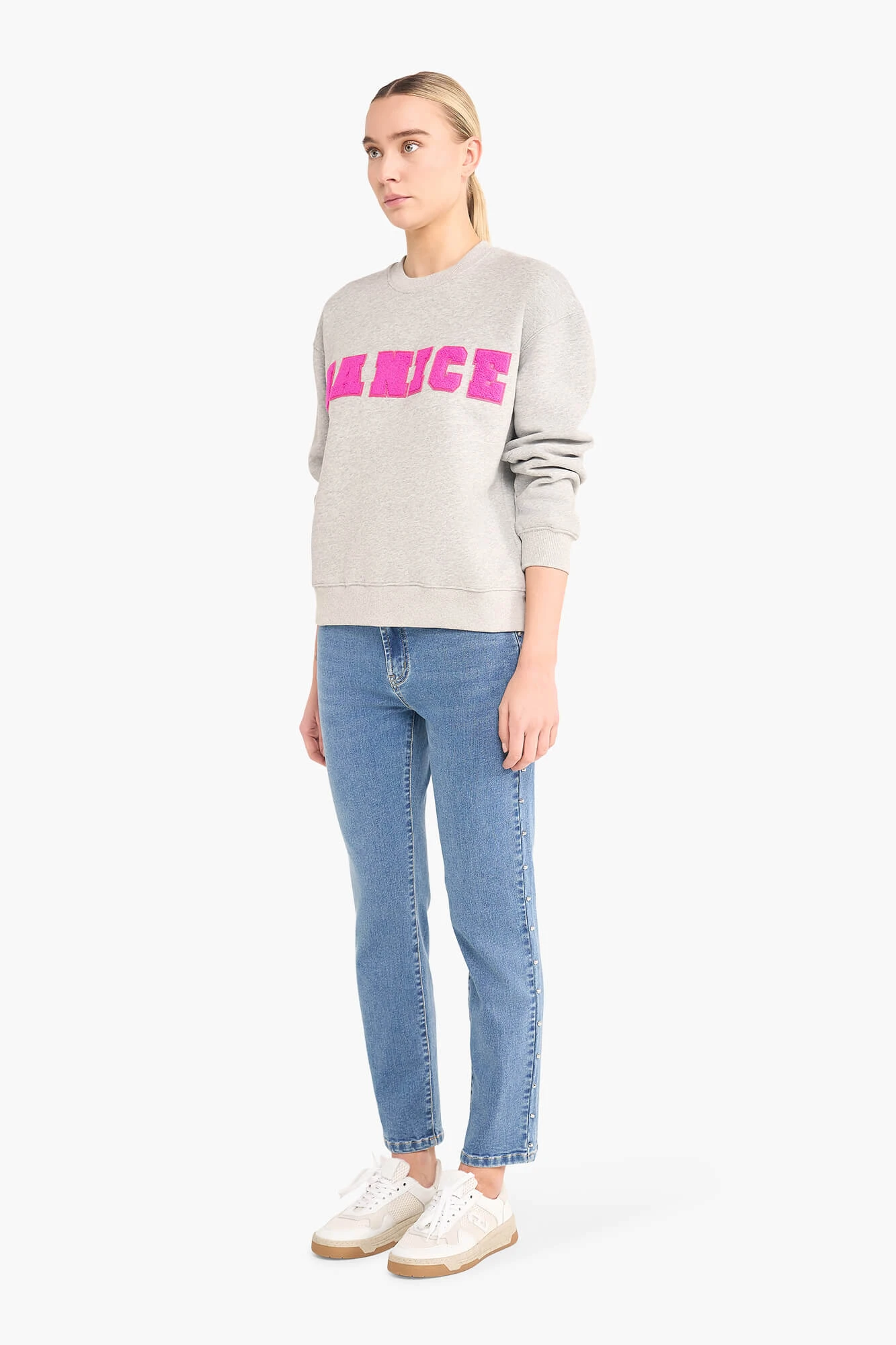 Sweater Dames Katoen Logo Roze Andy Grijs